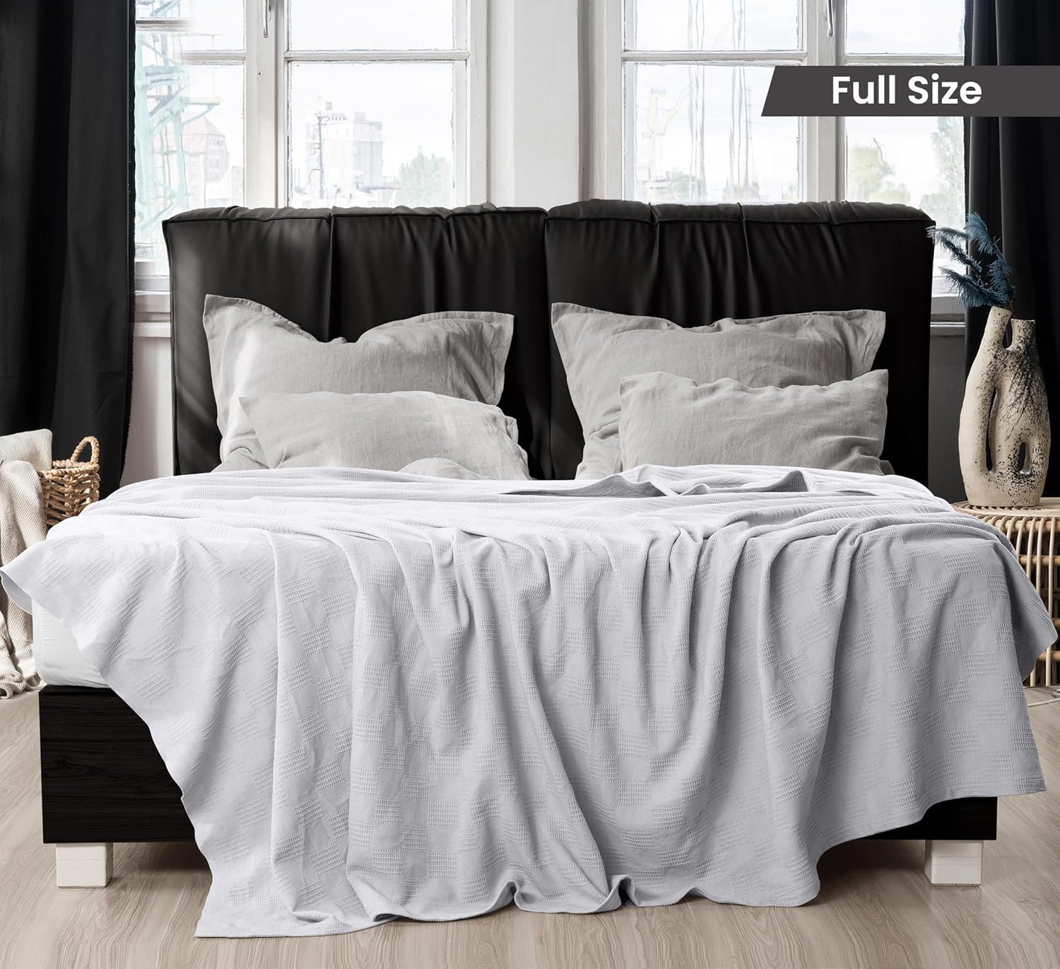 Utopia Bedding Manta 100% algodón (tamaño matrimonial, 90 x 84 pulgadas), manta térmica ligera de 350 GSM, manta térmica suave y transpirable para