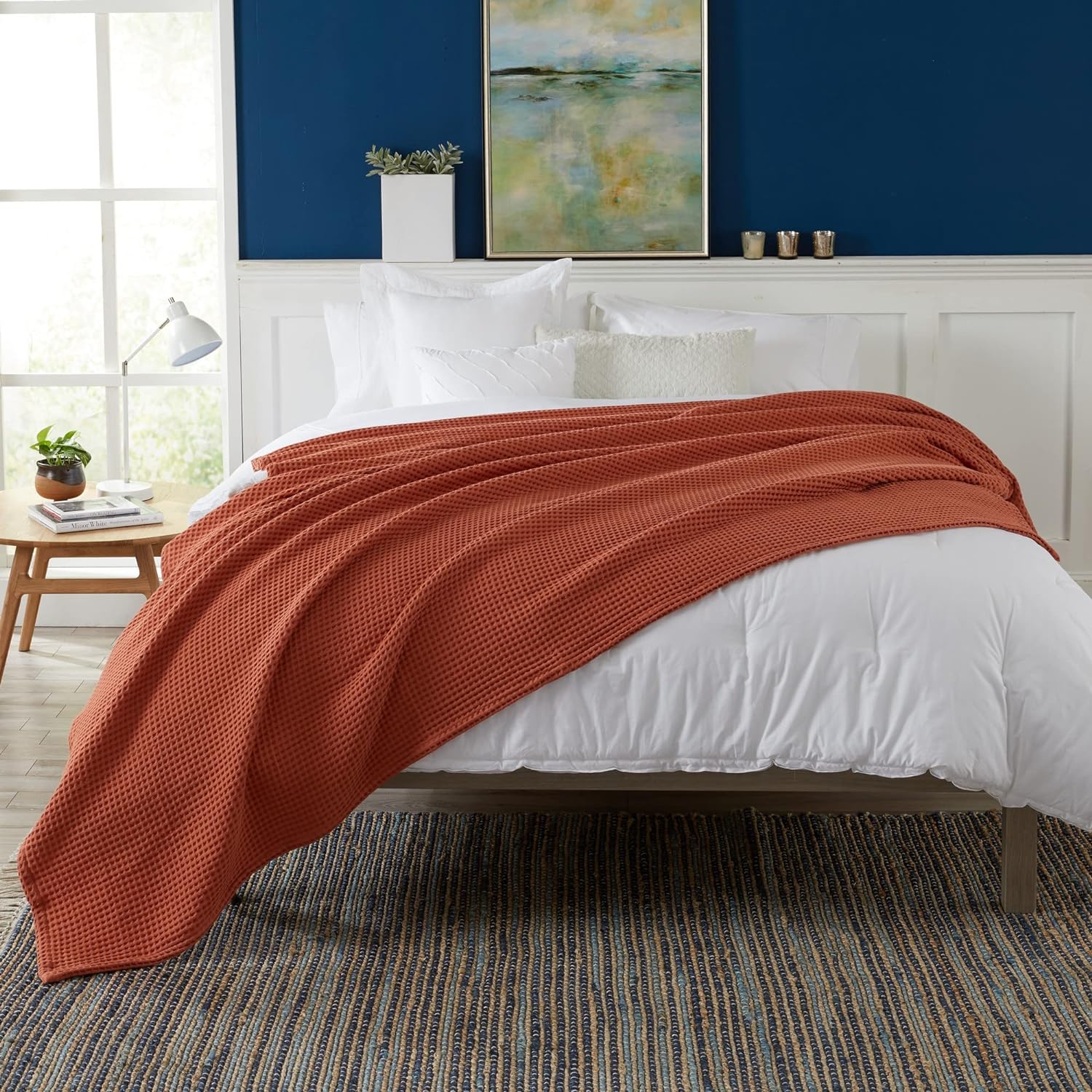 Manta de cama 100 % algodón con tejido de gofre, suave, transpirable y ligera para todas las estaciones, perfecta para usar en capas, colección