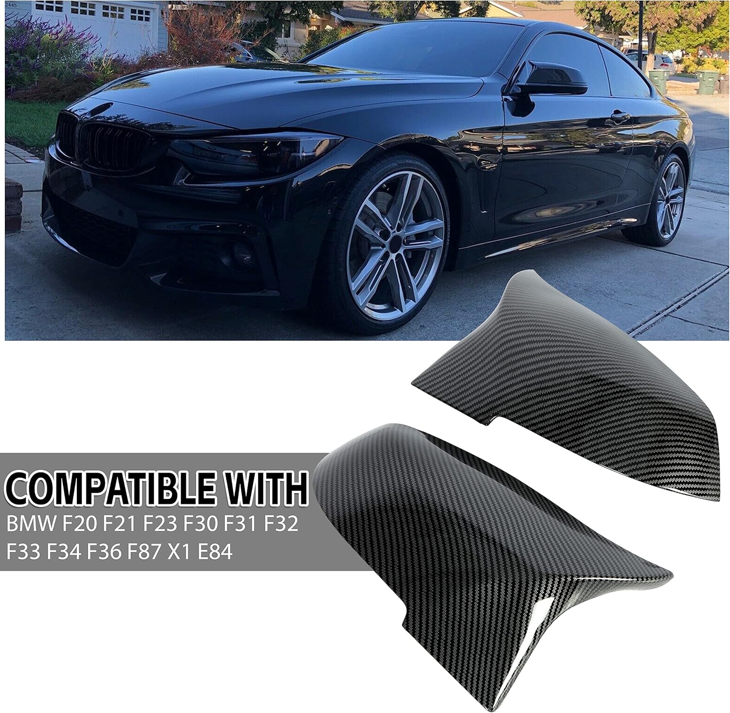 ECOTRIC Cubiertas de espejo lateral para puerta compatible con BMW F20 F21 F22 F23 F30 F31 F32 F33 F34 F36 F87 X1 E84 repuesto de fibra de carbono