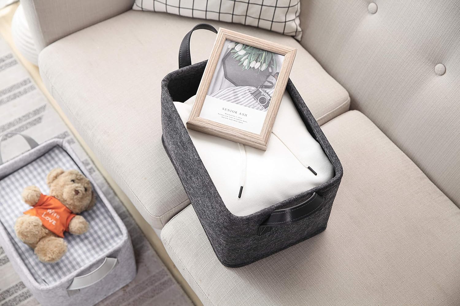 Cestas de almacenamiento plegables de fieltro con asas de metal para juguetes, habitación de niños, ropa, toallas y revistas, cajas organizadoras,