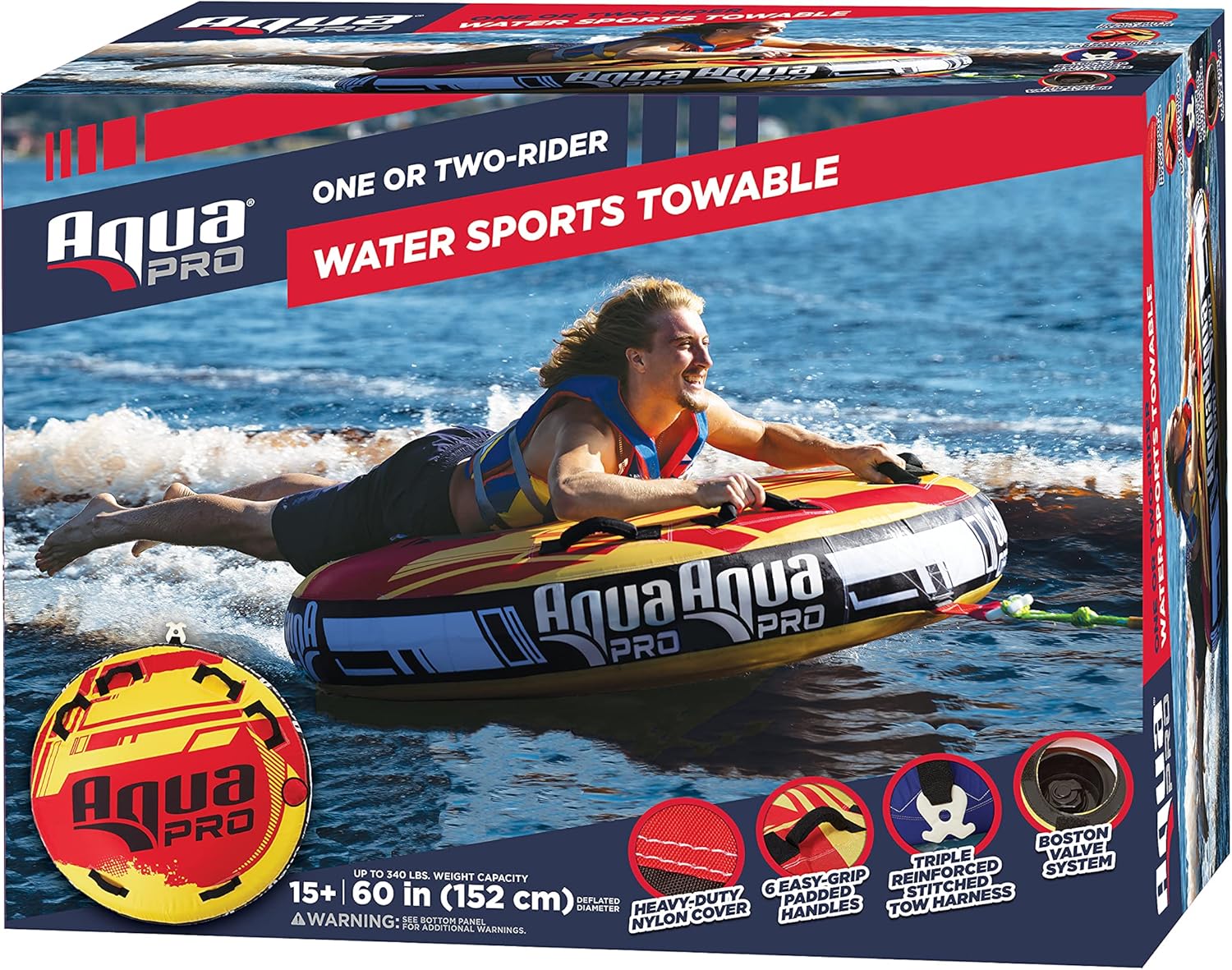 Aqua Tubo remolcable profesional para deportes acuáticos  1-2 jinetes  Tubo inflable estilo cubierta  AmarilloRojo