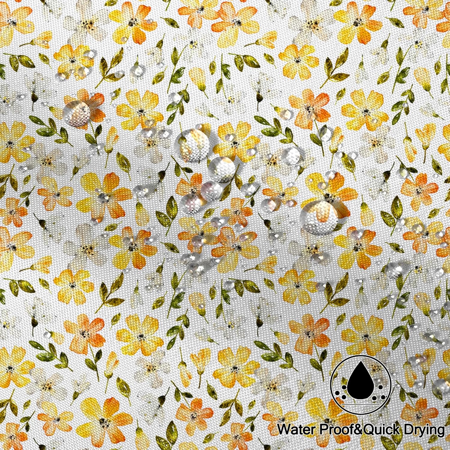 Cortina de ducha con flores amarillas, juego de cortina de ducha floral amarilla para baño, cortina de baño de tela de jardín bohemio con ganchos,