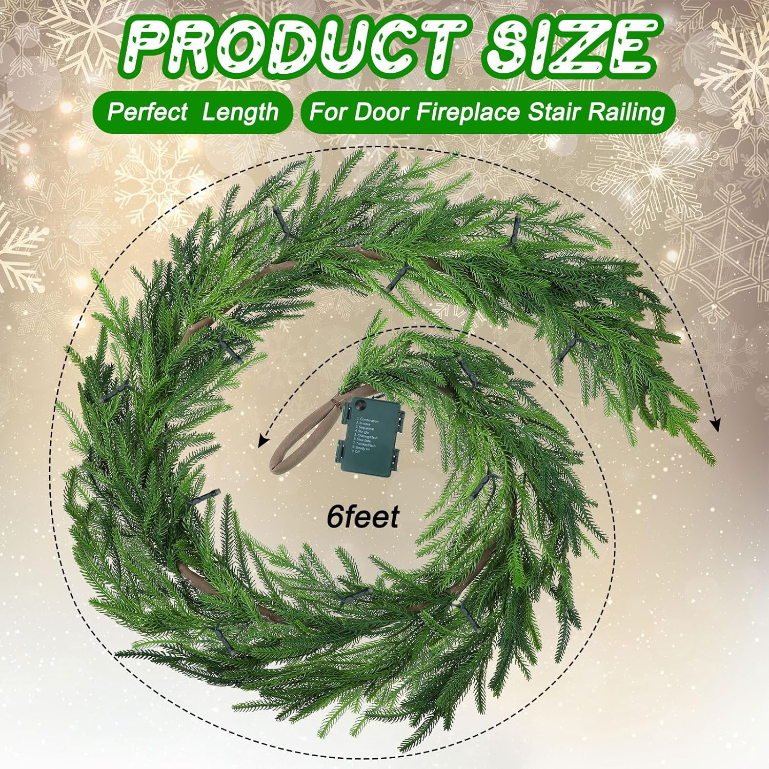 Real Touch Norfolk – Guirnalda de pino sintético, guirnalda de Navidad artificial preiluminada, con luces LED blancas cálidas para Navidad,