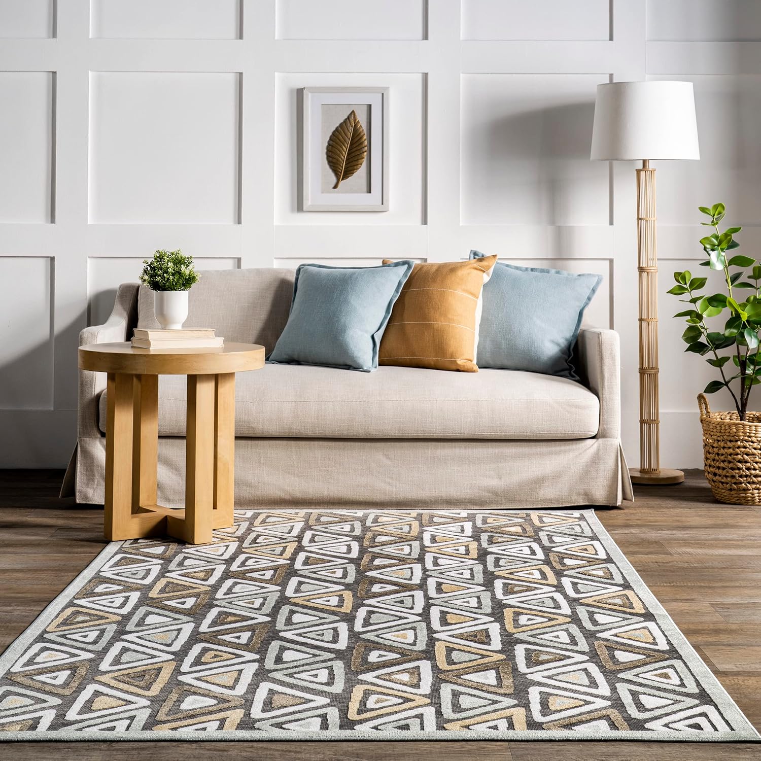 nuLOOM Aneka – Alfombra de triángulos a rayas, lavable a máquina, 5×8, beige