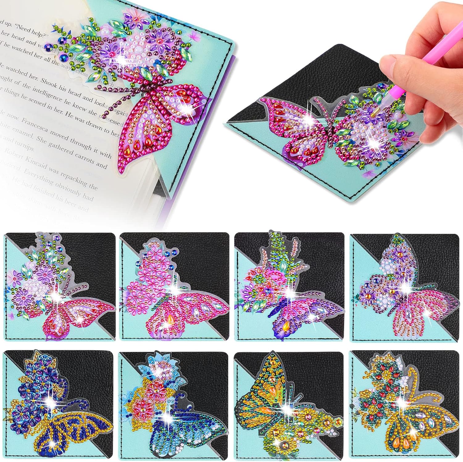 Juego de 8 marcapáginas de arte de diamantes con diseño de mariposas, para manualidades, para niños, adultos, amantes de los libros, graduación,