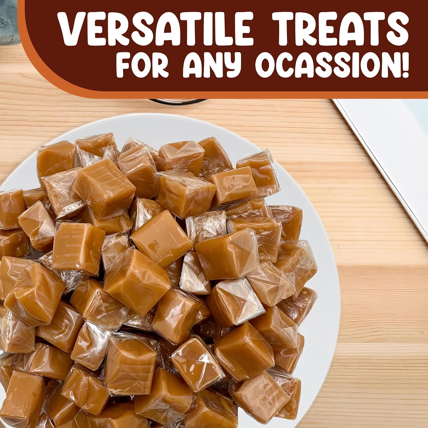 Caramelos cuadrados de caramelo de vainilla envueltos individualmente, 5 libras aproximadamente 350 caramelos derretidos, dulces de Navidad,