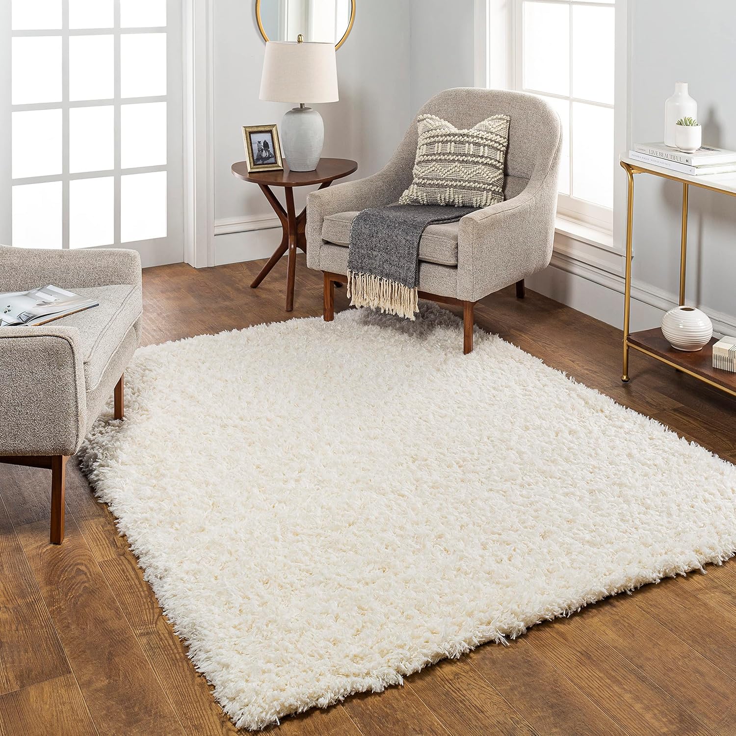 Mark&Day – Alfombras Abraham de 5 x 7 pies, alfombra moderna de pelo largo, color crema, alfombra beige para sala de estar, dormitorio o cocina (5