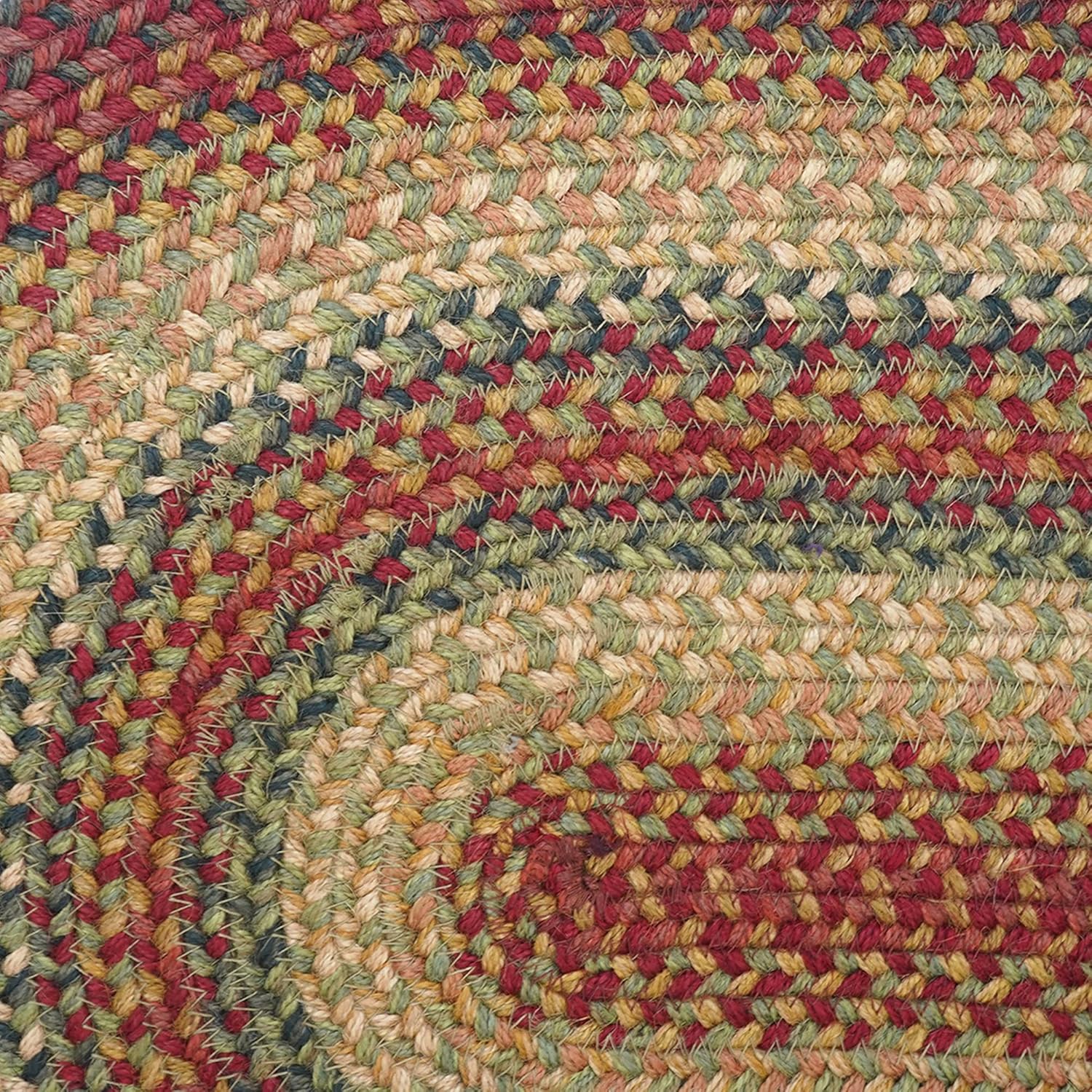 Braided-Rugs Country & Primitive – Alfombra trenzada de yute reversible color rojo Graceland, beige verde, 20 x 30 pulgadas, ovalada, adecuada para