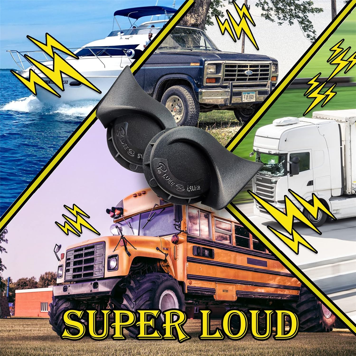 Universal 12V Double Electric Snail Horn Waterproof Low 410Hz High 510Hz Tone 118Db Super Loud Horn Fit for Car Truck Train Motorcycle Boat