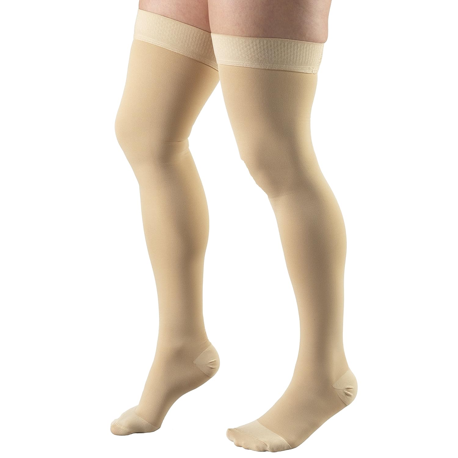 Truform – Medias de compresión de 20-30 mmHg para hombres y mujeres, largo hasta el muslo, con parte superior de puntos y puntera cerrada, talla L,