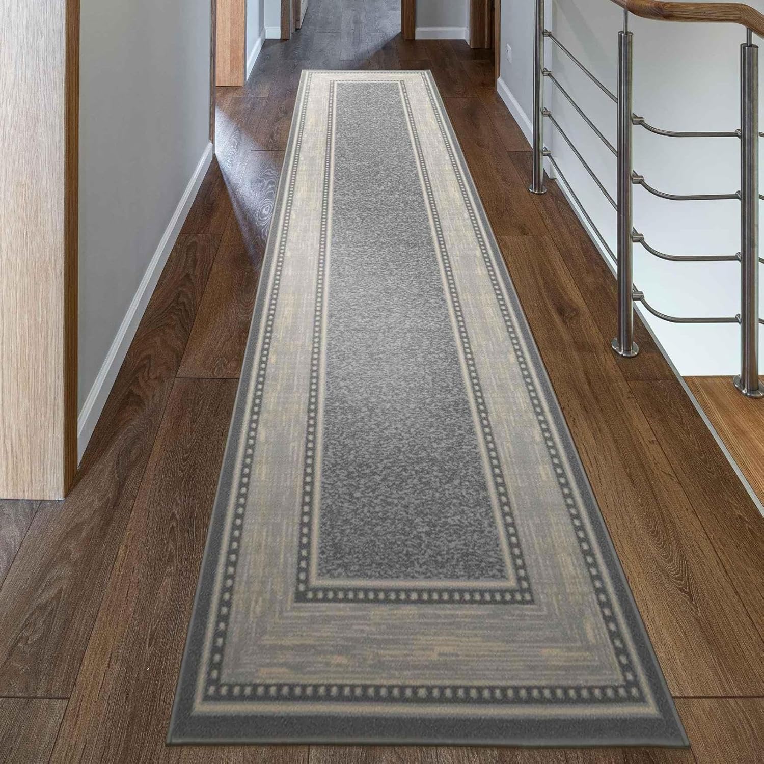 Ottomanson Ottohome Collection – Alfombra antideslizante de goma con bordes de 3 x 10 pulgadas, 2 pies 7 pulgadas x 9 pies 10 pulgadas, color gris