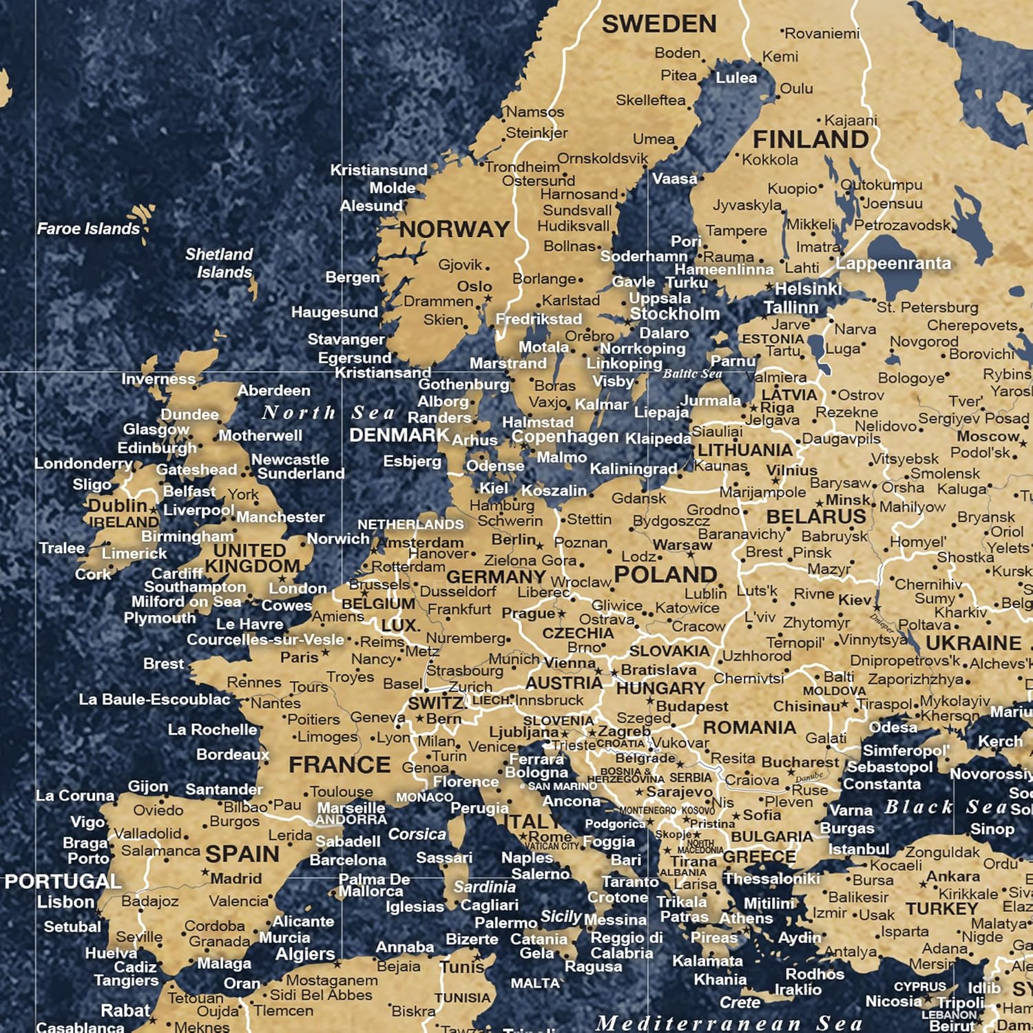 Holy Cow Canvas Personalized Push Pin World Travel Map with Pins, Gold & Navy World Map Pin Board, Push Pin Travel Map World on Canvas, Push Pin Map