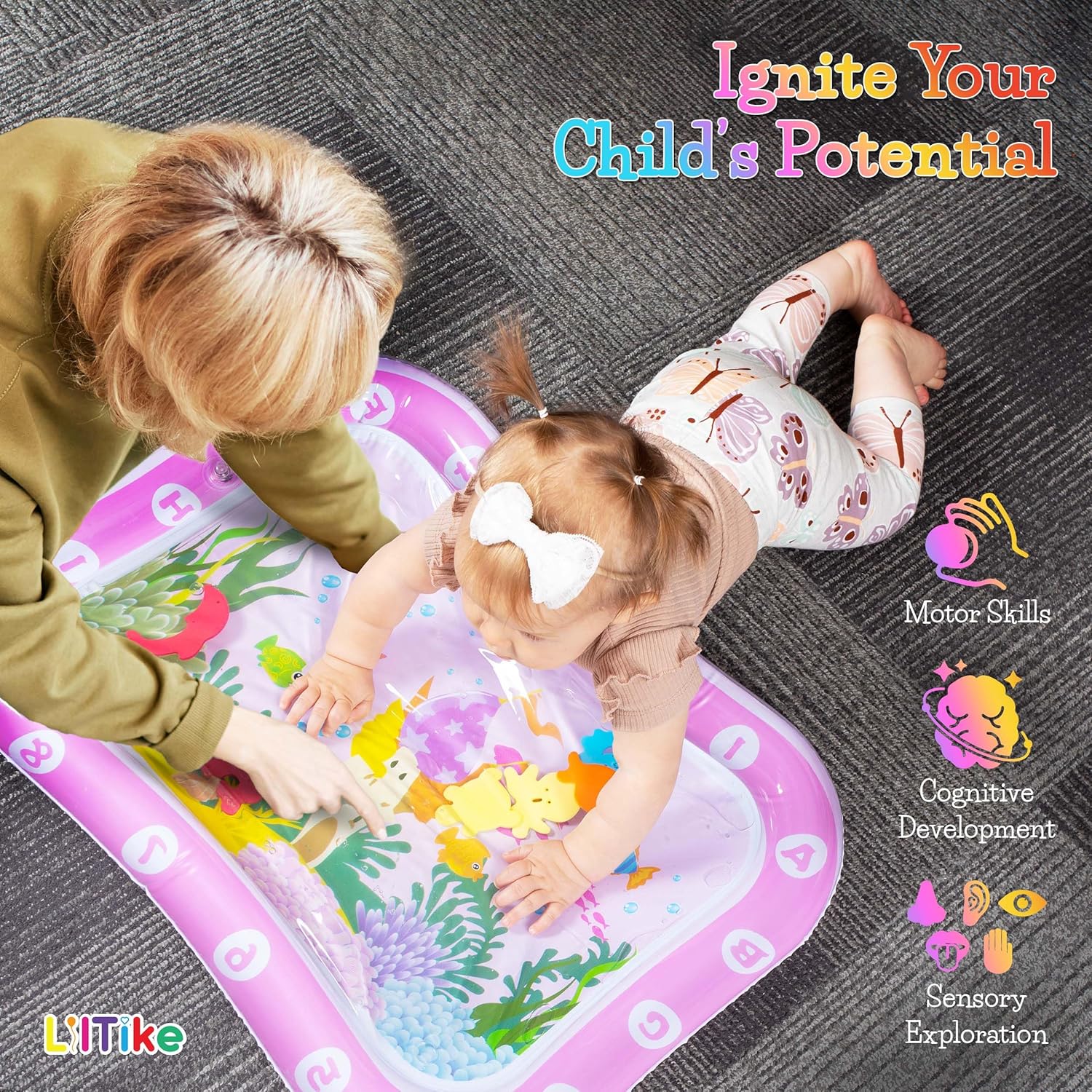 LilTike Alfombrilla de agua para bebés y bebés  16 nuevos diseños y colores  Gran idea de regalo para recién nacidos  3, 6, 9 meses de desarrollo