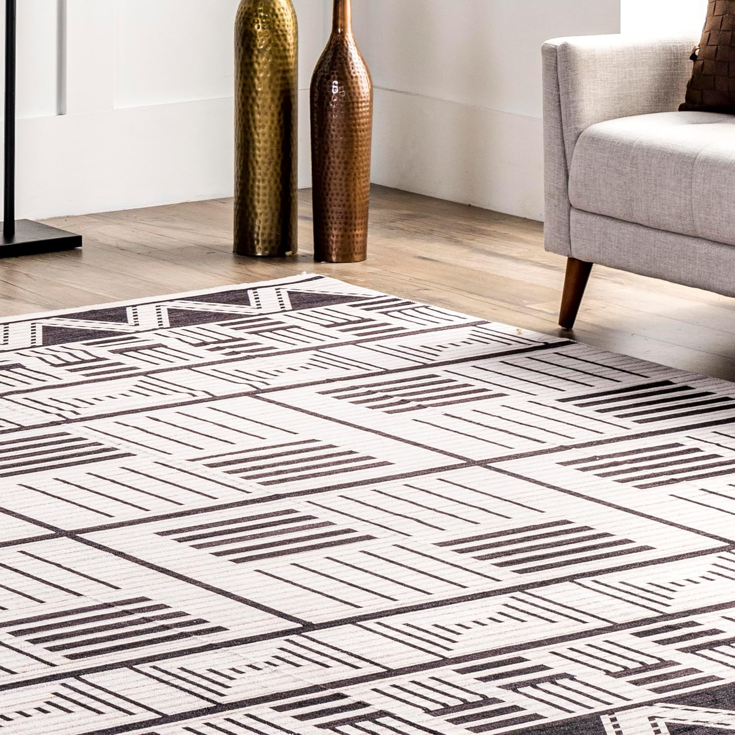 nuLOOM Evia Tribal Stripes – Alfombra lavable a máquina, 8 x 10, color carbón