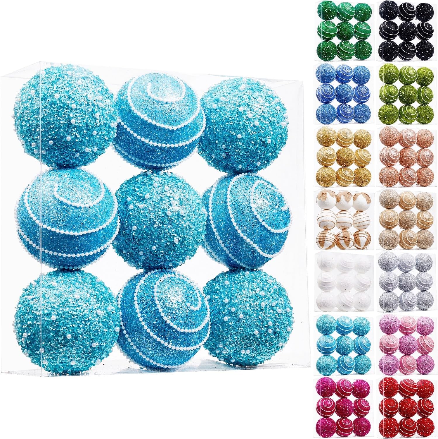 Adornos de bola de Navidad color azul bebé, decoraciones de bolas de Navidad inastillables de plástico colgantes para fiestas de vacaciones (3.543