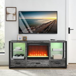 Bellemave Soporte eléctrico de TV con chimenea para televisores de hasta 70 pulgadas, centro de entretenimiento de madera con 3 cajones, consola Bellemave Soporte eléctrico de TV con chimenea para televisores de hasta 70 pulgadas, centro de entretenimiento de madera con 3 cajones, consola