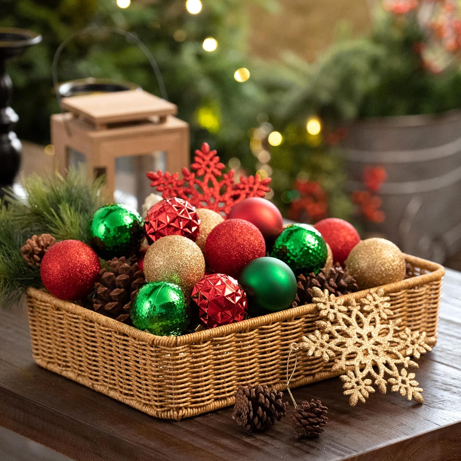 Valery Madelyn Juego de adornos decorativos para árbol de Navidad, decoración de Halloween, 50 unidades, rojo, verde y dorado, inastillables, a