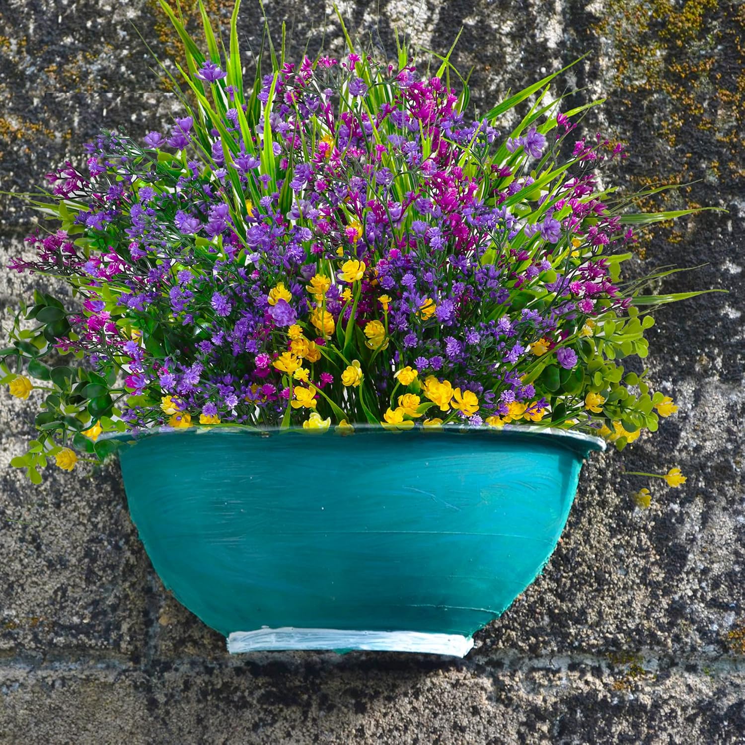 12 paquetes de flores artificiales para exteriores, resistentes a los rayos UV, no se decoloran, arbustos de plástico sintético, plantas verdes para