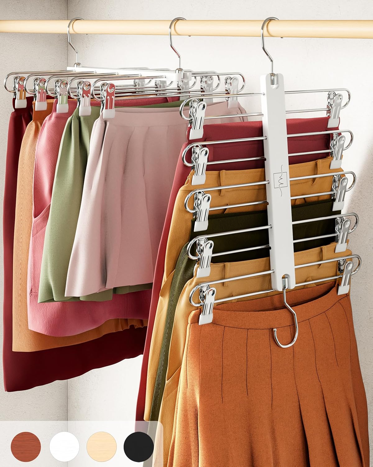 MORALVE Perchas para faldas que ahorran espacio  Perchas de pantalones cortos de madera de haya europea y perchas para faldas  Perchas de falda para