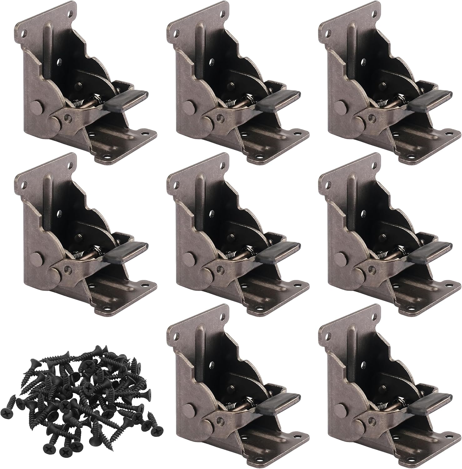 Paquete de 8 soportes plegables para patas, soporte plegable para patas de mesa, bisagra autobloqueante, soporte de soporte plegable con tornillos