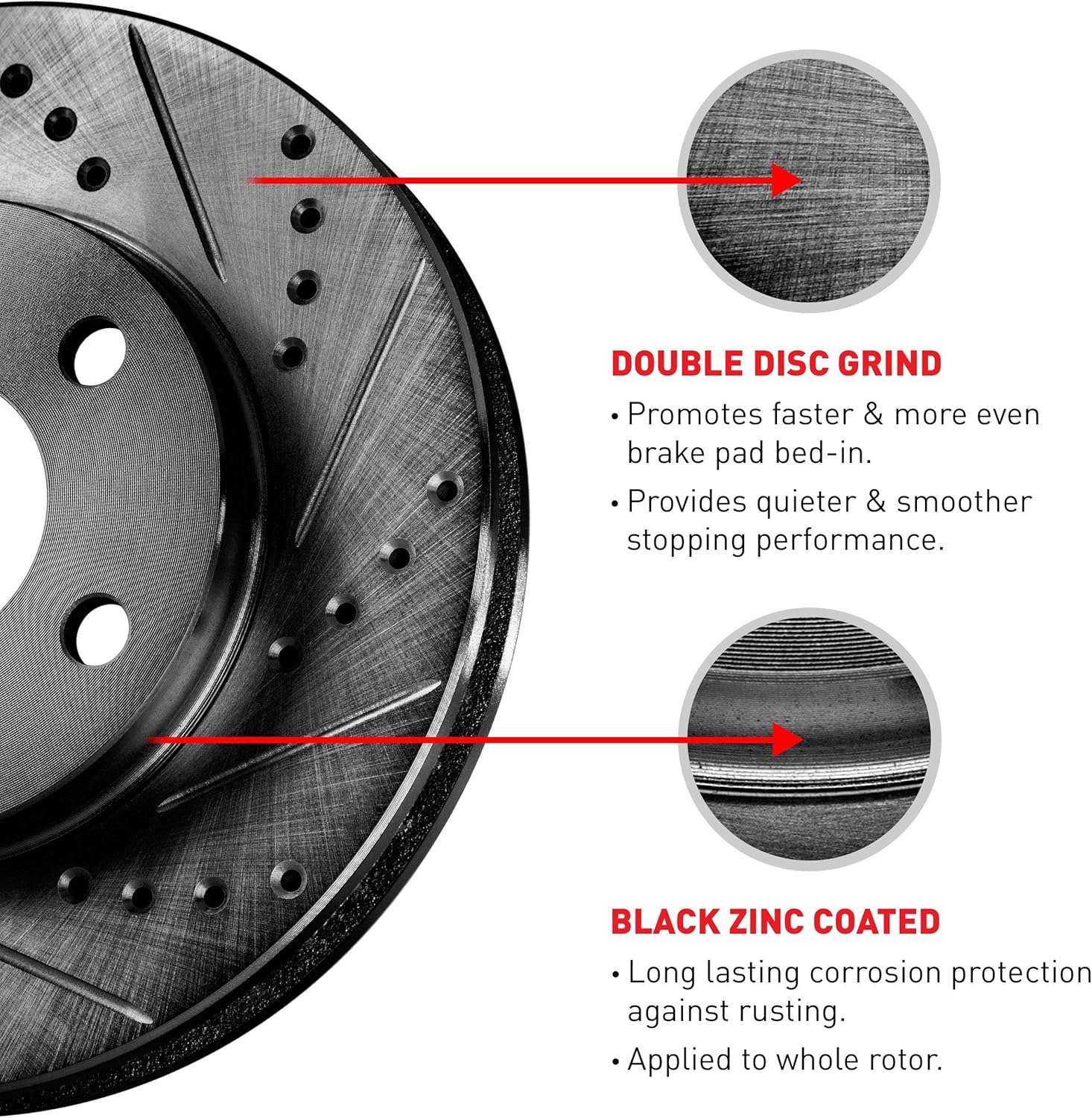 Para Volvo S90, V90, XC60, S60, V60, V60, XC40 R1 Concepts Front Black Zinc Cross Perforated Rotores de freno ranurados