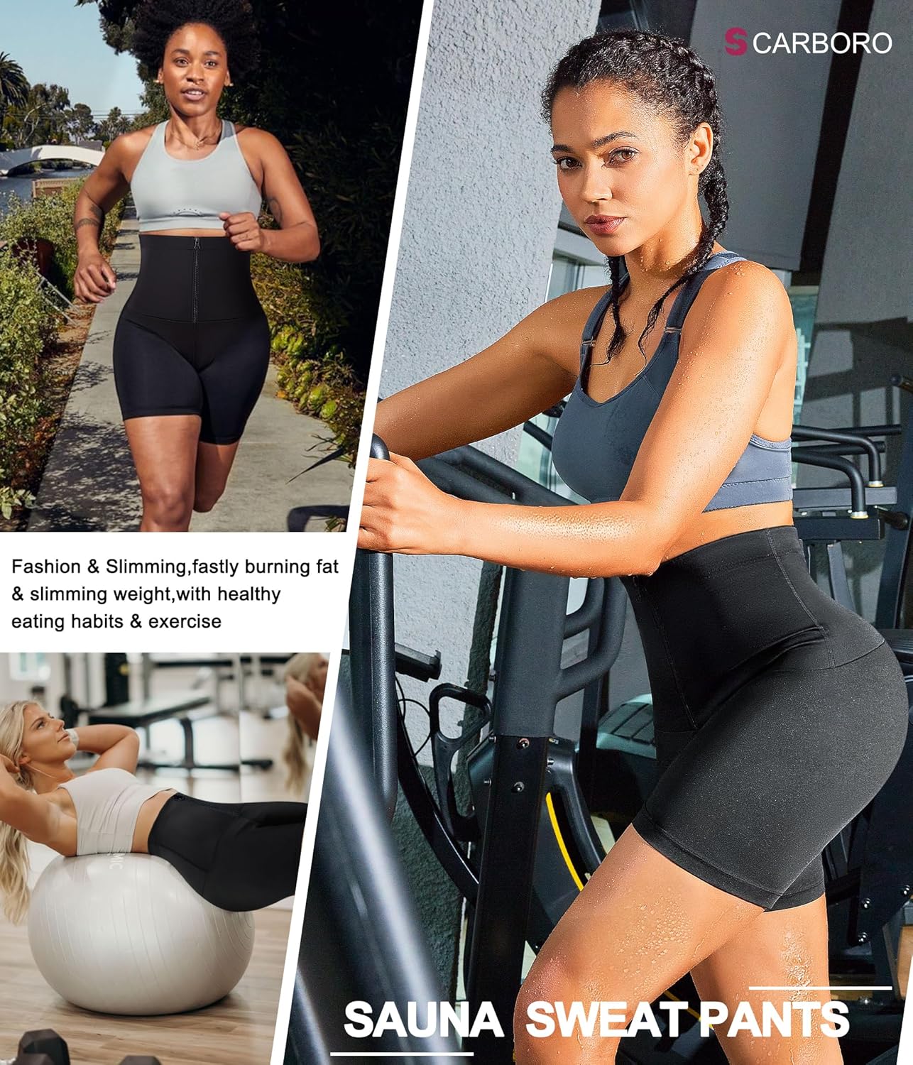SCARBORO Pantalones cortos de sauna para mujer, cintura alta, entrenamiento, compresión, adelgazamiento, entrenamiento, sauna, traje moldeador