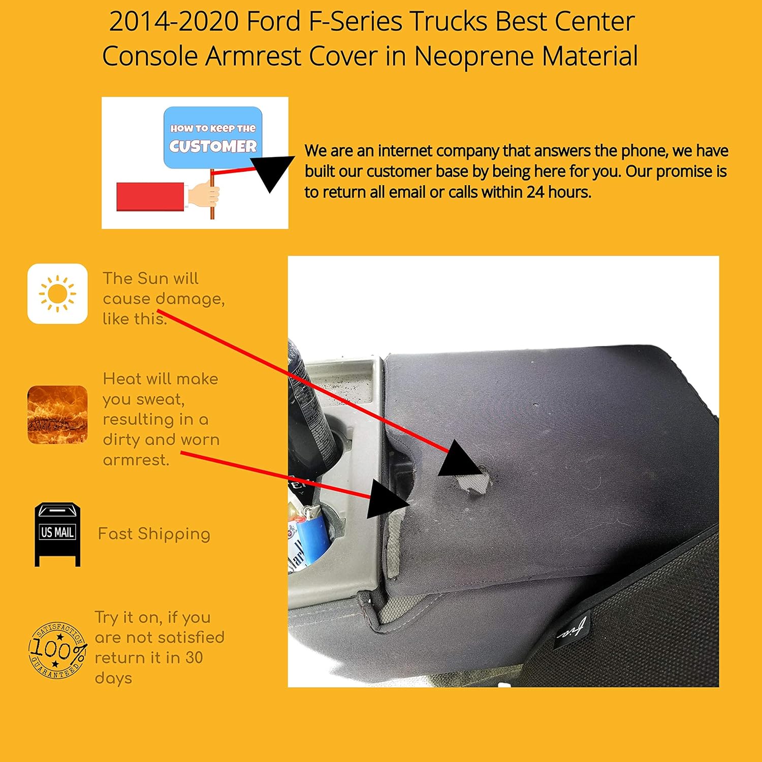 Auto Console Covers – Se adapta al Ford F-350 Super Duty 2017-2022 Funda de tapa de reposabrazos de consola central impermeable tela de neopreno –