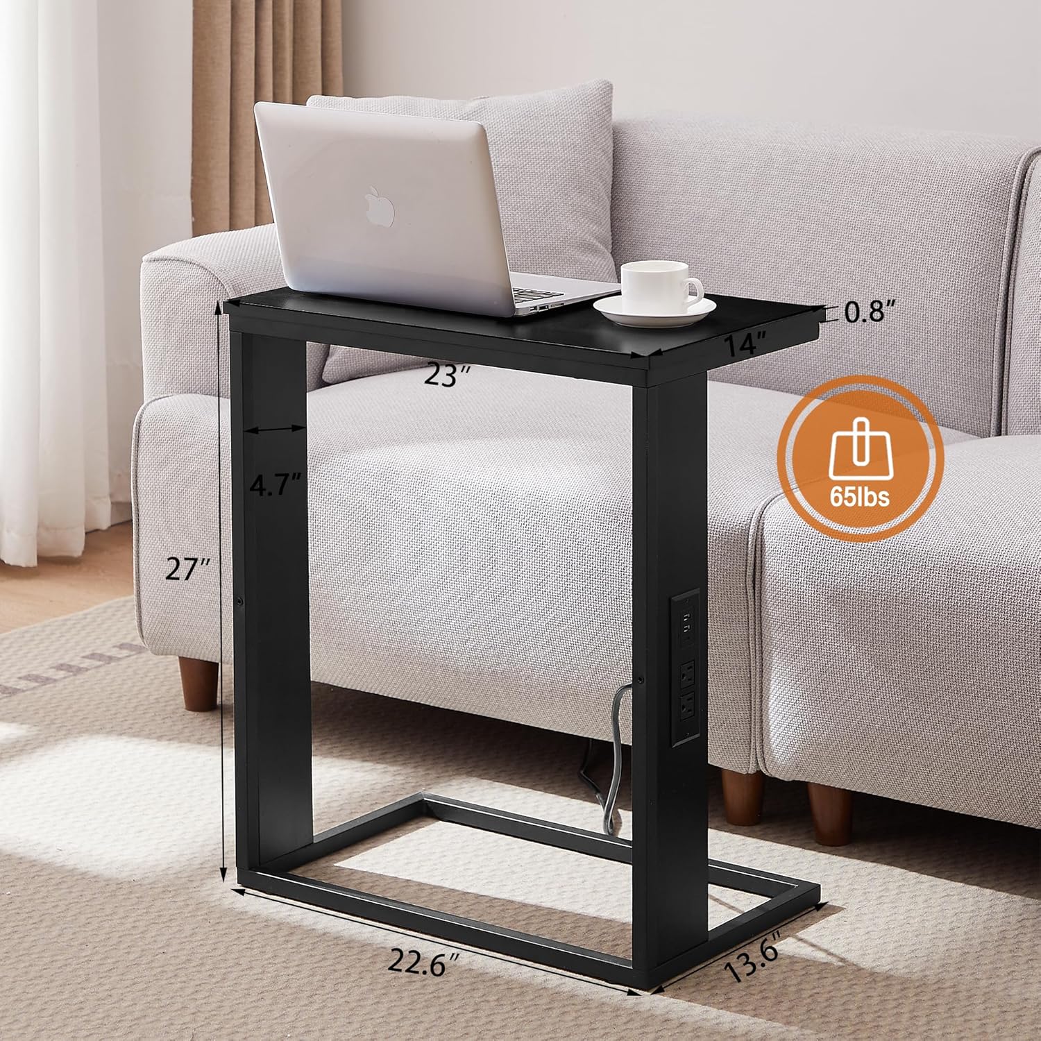 Vagusicc Mesa auxiliar en forma de C con estación de carga, mesa auxiliar pequeña para sofá con salidas y puertos USB para sala de estar,
