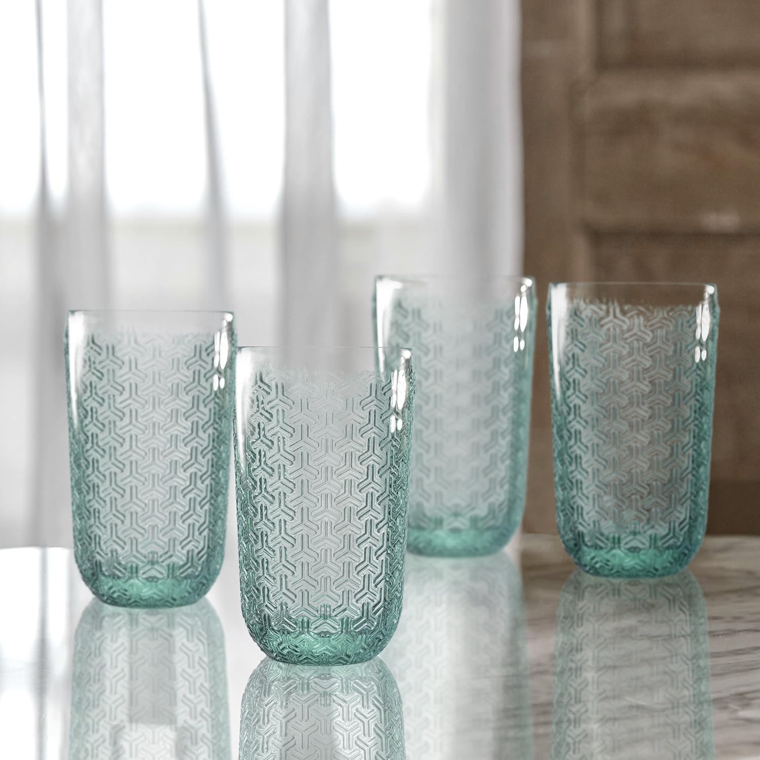 Elle Décor 229806-4HBGR Bistro Key – Juego de 4 vasos altos de cristal verde, elegantes utensilios de bar y bebidas, aptos para lavavajillas, 14