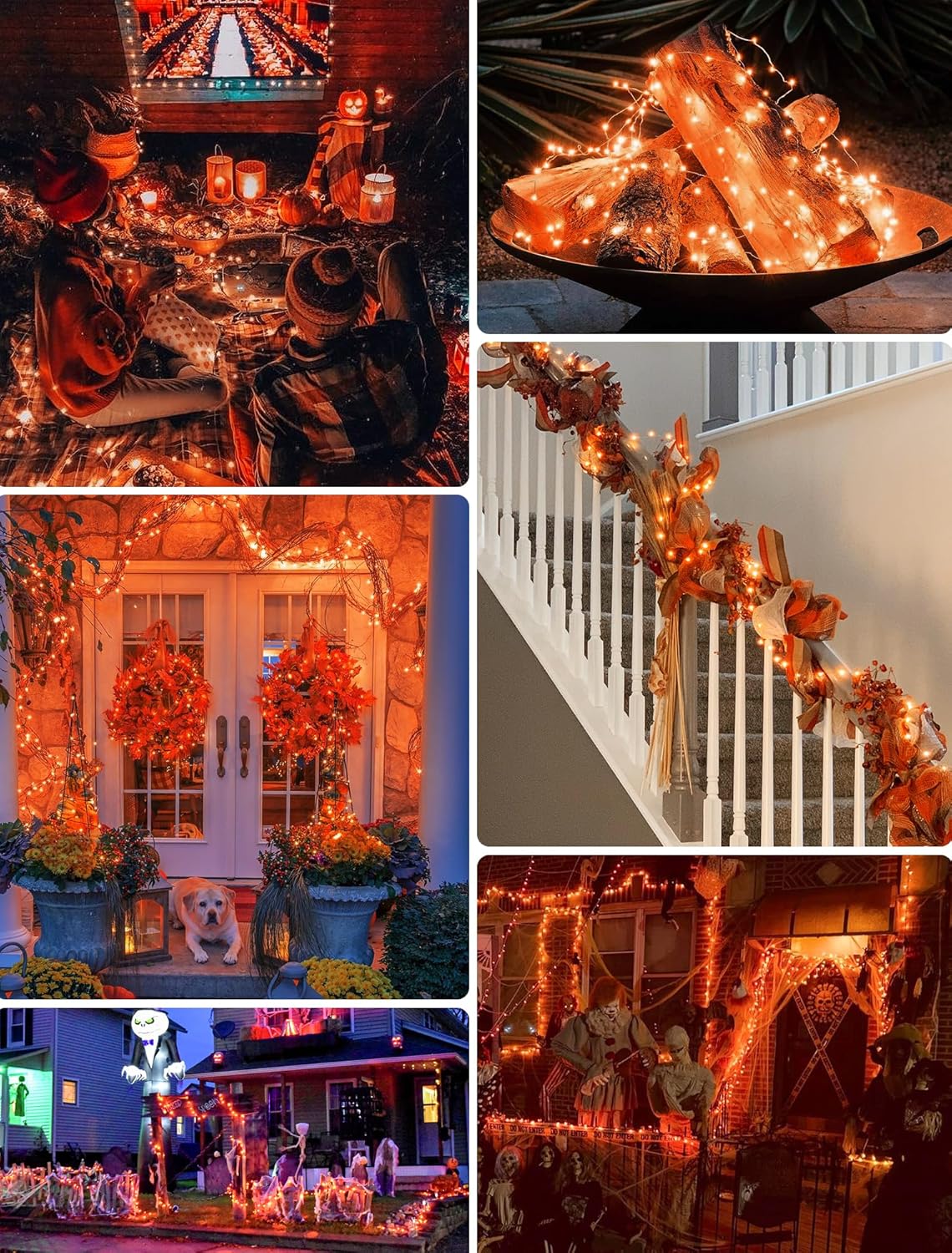 BEEWIN Paquete de 2 luces solares naranjas para exteriores, cada cadena de 100 luces LED solares de Halloween de 33 pies, alambre de cobre
