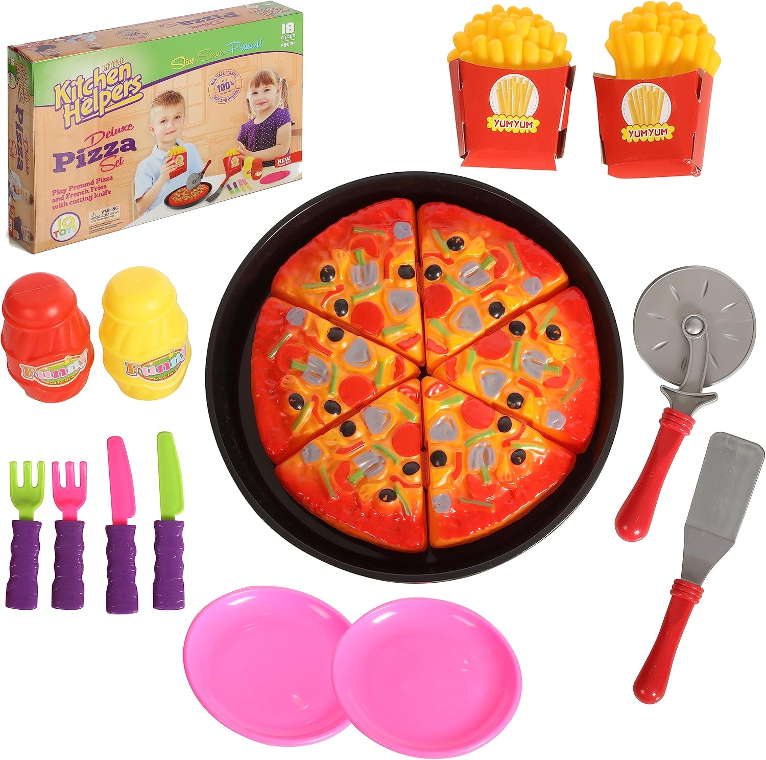 IQ Toys Juego de fiesta de pizza, juego completo de corte y servicio de pizza de simulación, 19 piezas
