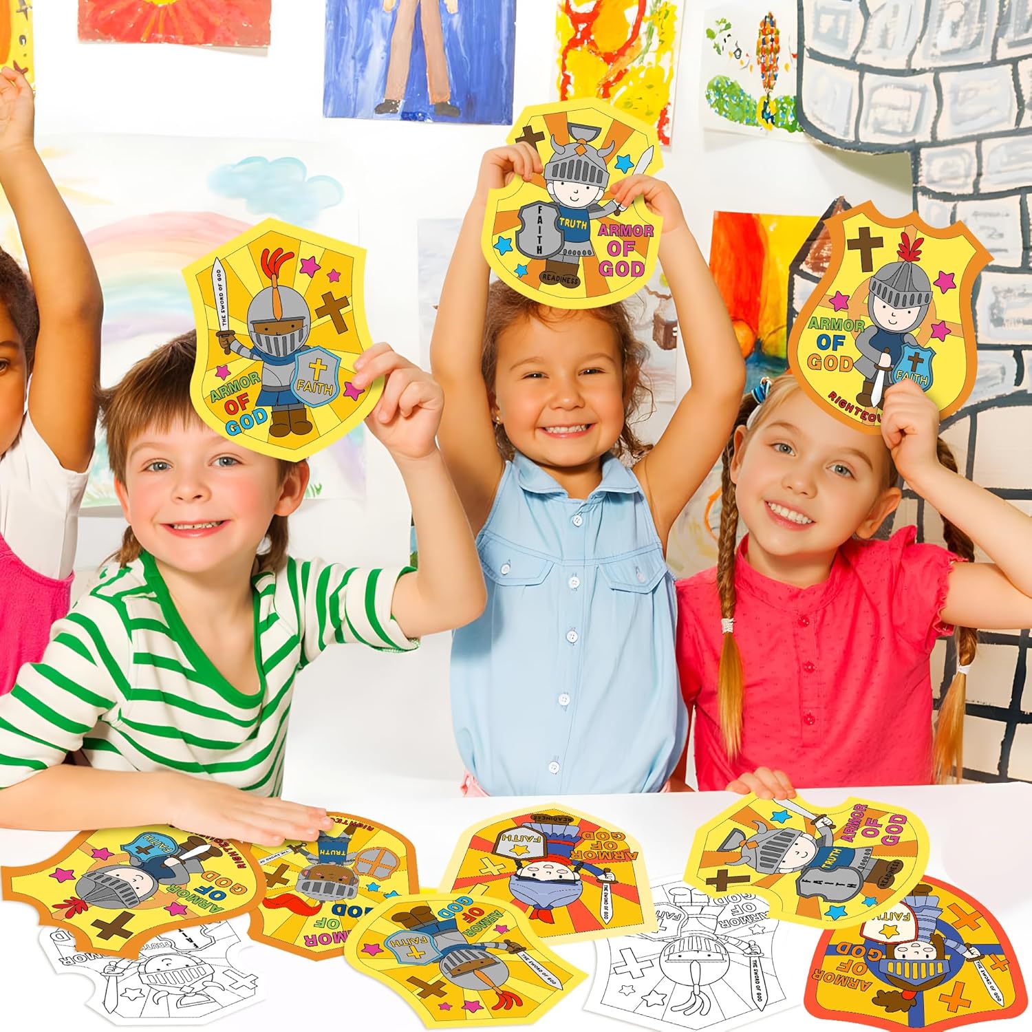 Dvbonike Juego de 24 manualidades de escuela dominical para niños, color tu propia armadura de Dios, tarjeta religiosa cristiana para colorear