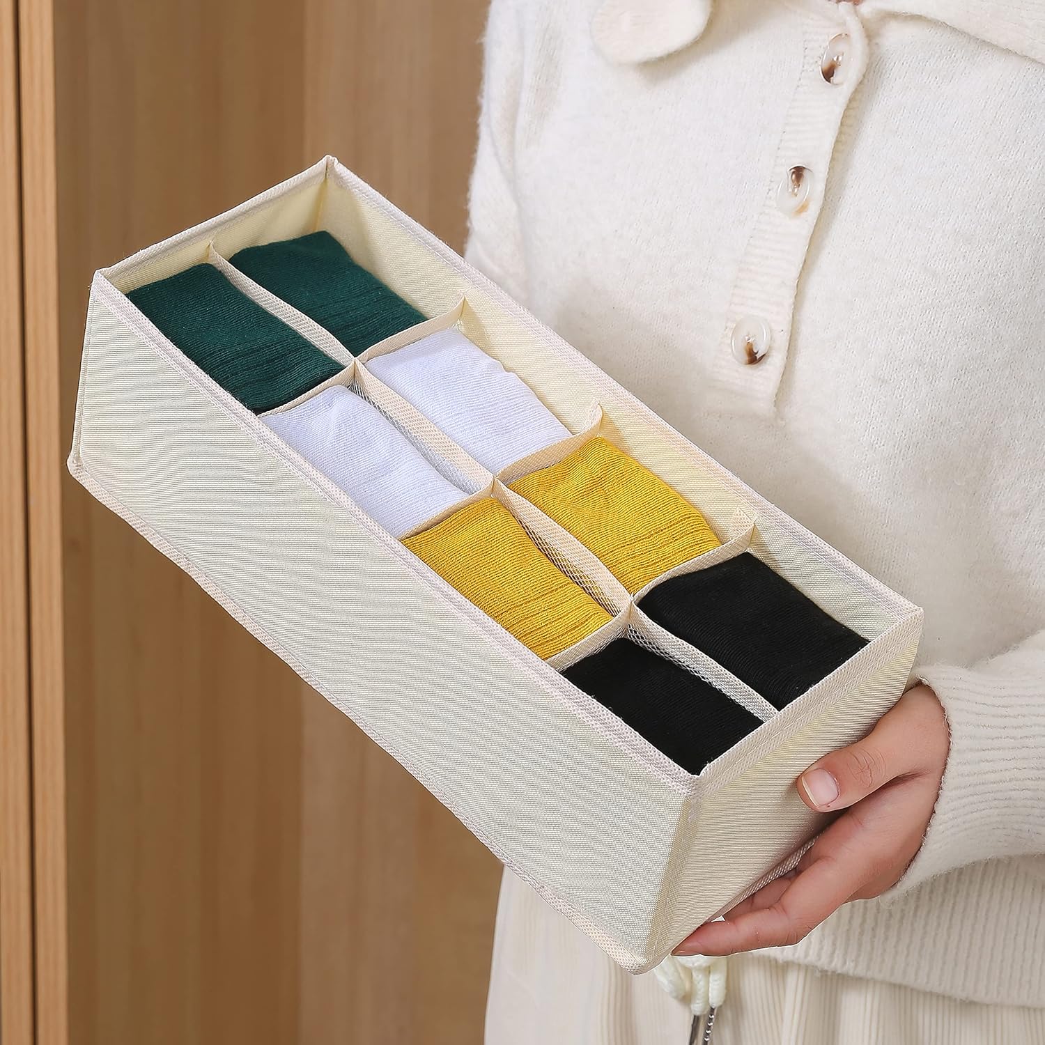 Qozary Paquete de 3 divisores organizadores de cajones de ropa interior, cajas de almacenamiento plegables para ropa, calcetines, lencería, ropa