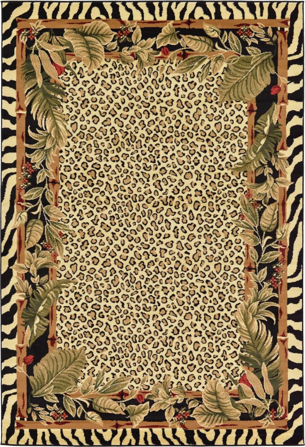 Unique Loom Wildlife Collection – Alfombra inspirada en animales con diseño de bordes de guepardo, 6 x 9 pies, marfilnegro
