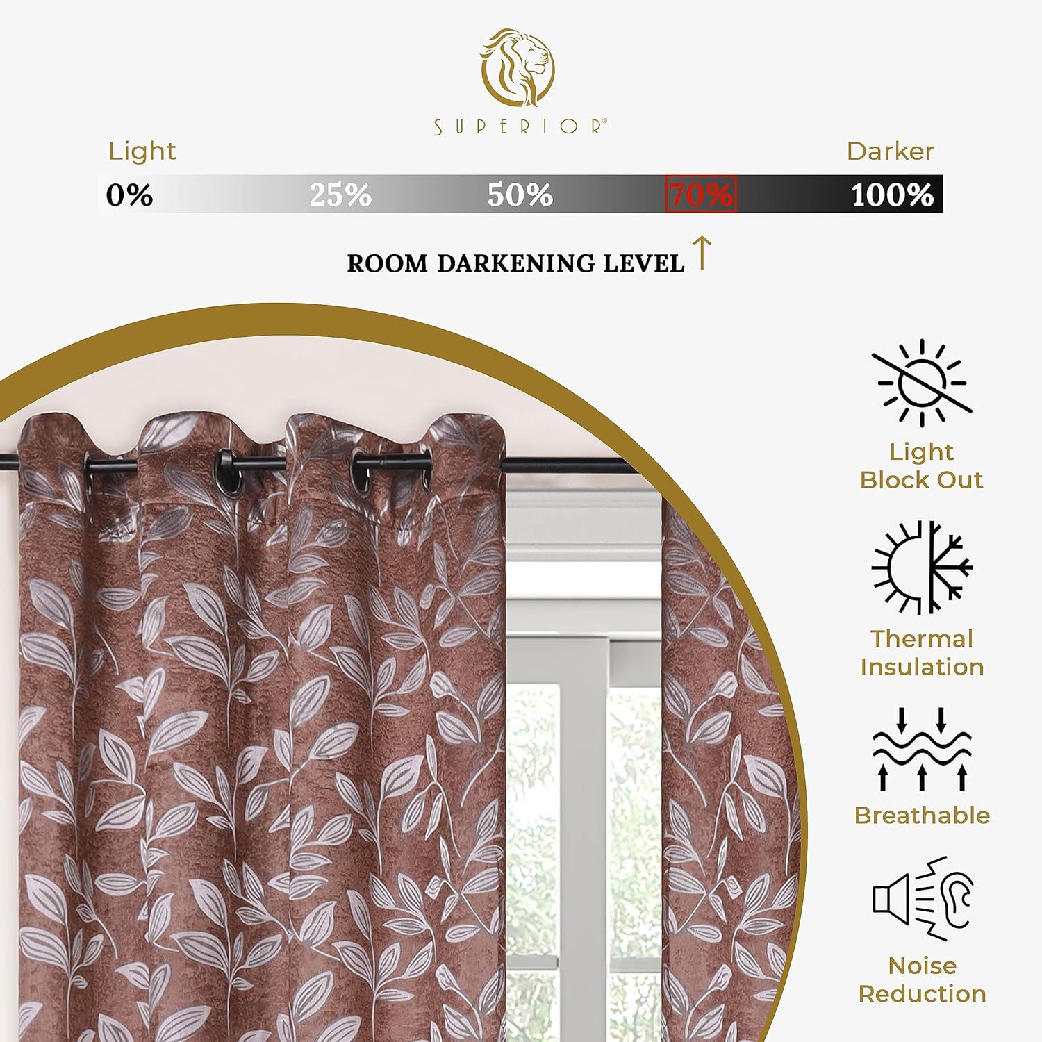 Superior Cortinas opacas, oscurecimiento de la habitación para dormitorio, bloqueo solar, térmicas, cortinas bohemias modernas, colección de hojas,