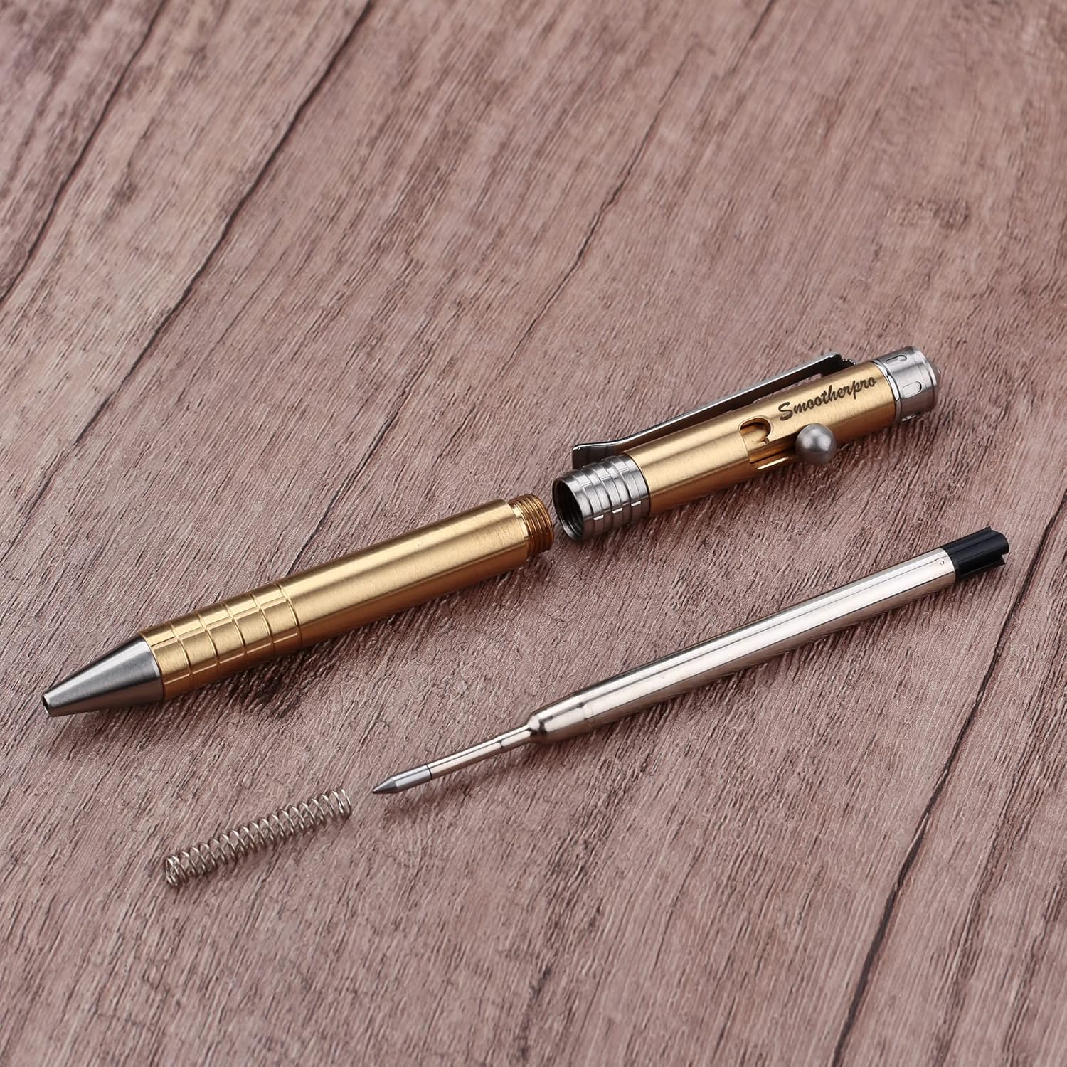 SMOOTHERPRO Bolígrafo de acción de perno de latón macizo, tamaño corto, compatible con repuesto Parker, clip de acero inoxidable, peso medio, para