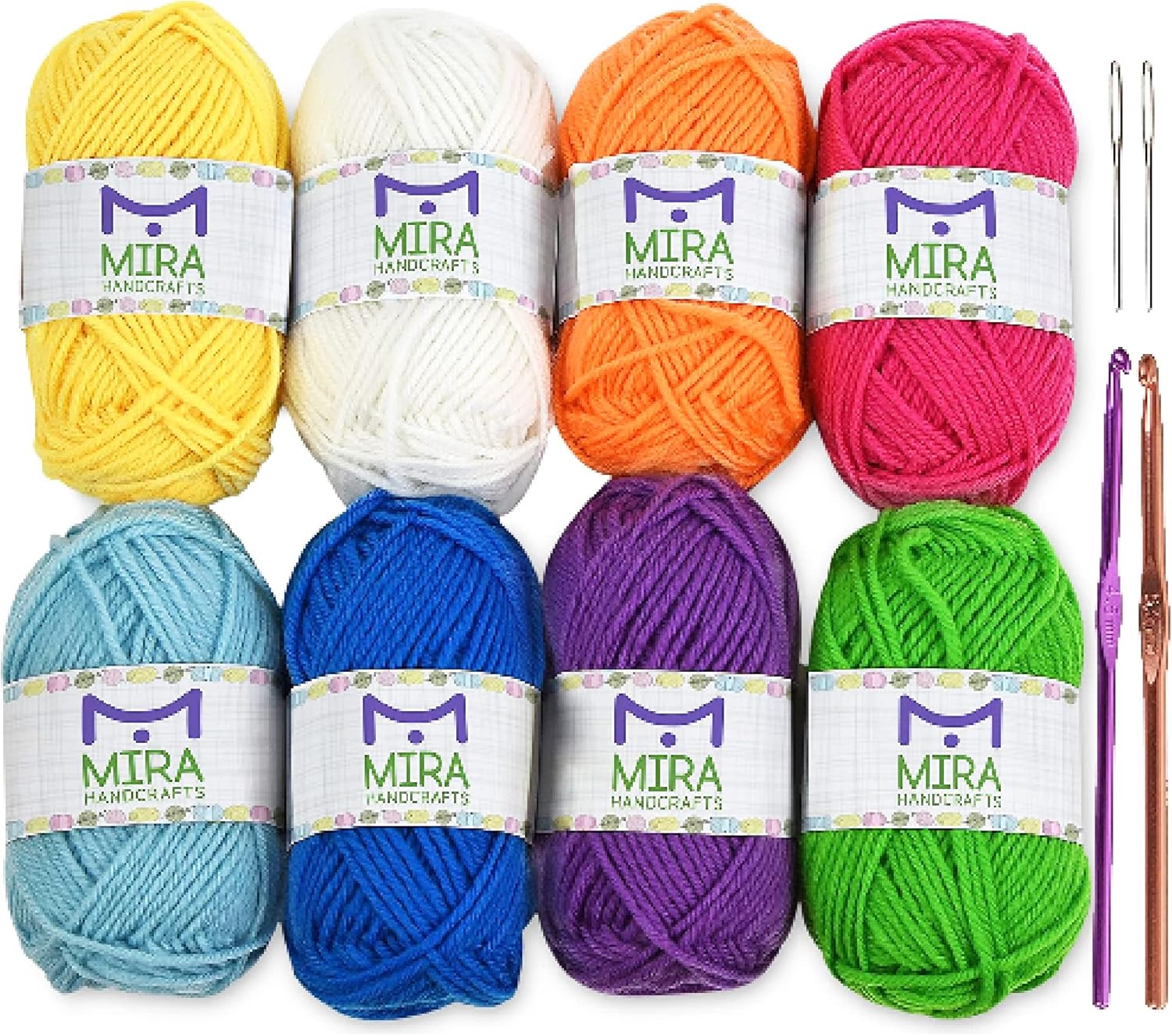 8 ovillos de hilo arco iris de acrílico, bolsa resellable, total de 525 yardas de hilo, lana prémium, kit para tejer y hacer crochet