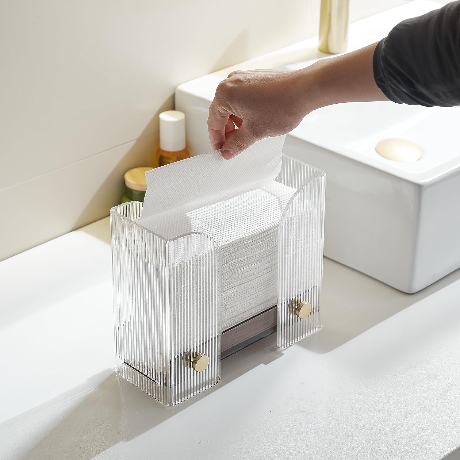 Servilletero acrílico para mesa dispensador de toallas de papel para encimera, soporte de almacenamiento transparente para cocina o baño para uso