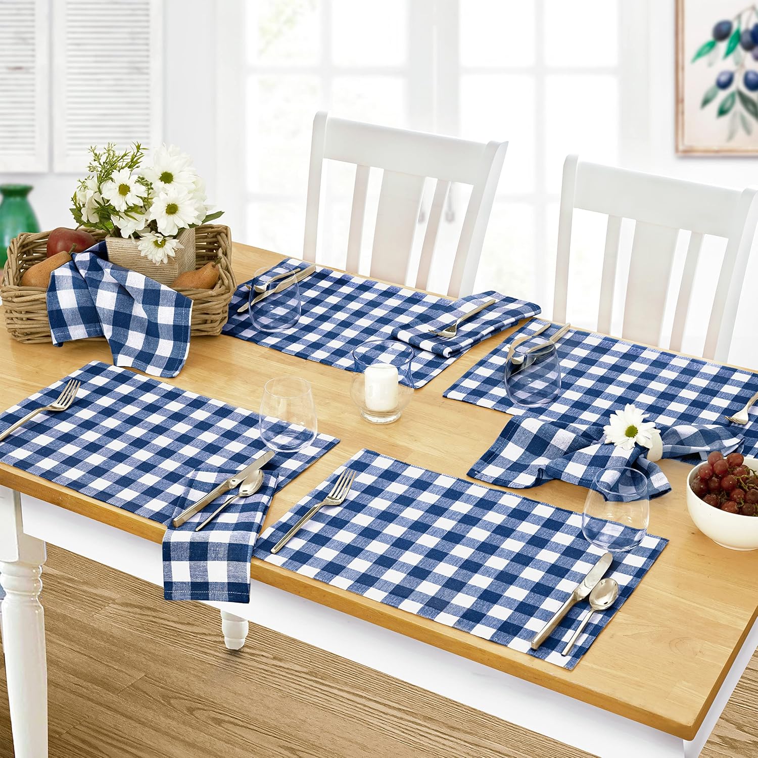 Home Bargains Plus Country Rustic Buffalo – Manteles individuales de tela de algodón a cuadros, de fácil cuidado, juego de 4 manteles individuales,