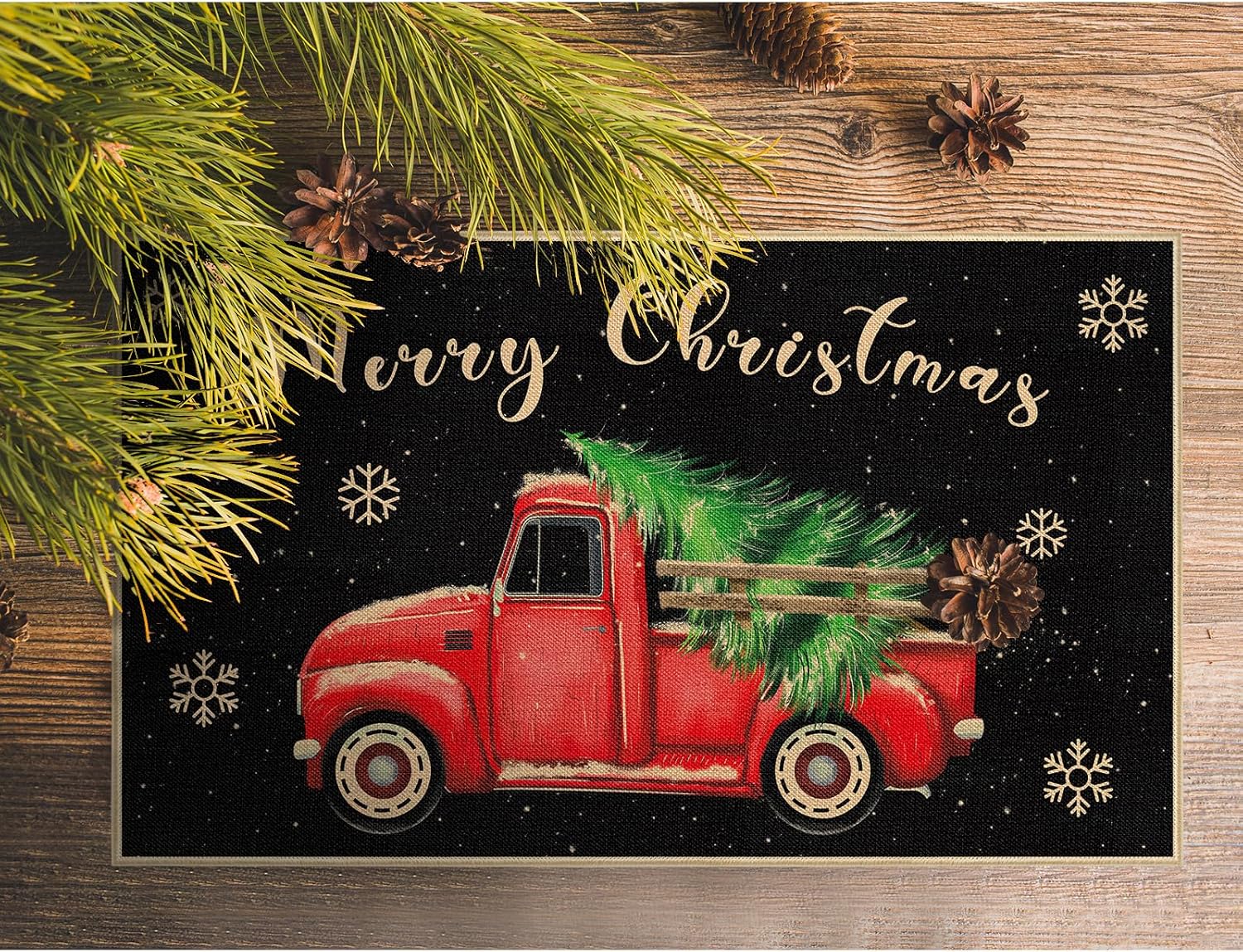 Tapete rojo para puerta de camión, antideslizante, árbol de Navidad, diseño de copos de nieve, decoración del hogar, 29 x 17 pulgadas, tapete de
