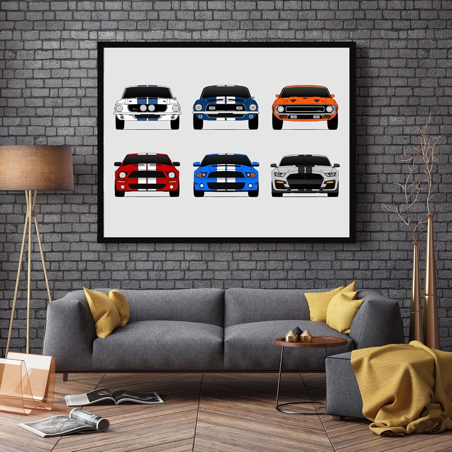 Shelby Mustang GT500 Generations Inspired Car Poster – Handmade Print of Ford Shelby GT500 (Multi-Color Wall Art) – 17×22″ Satin Print (Unframed) –