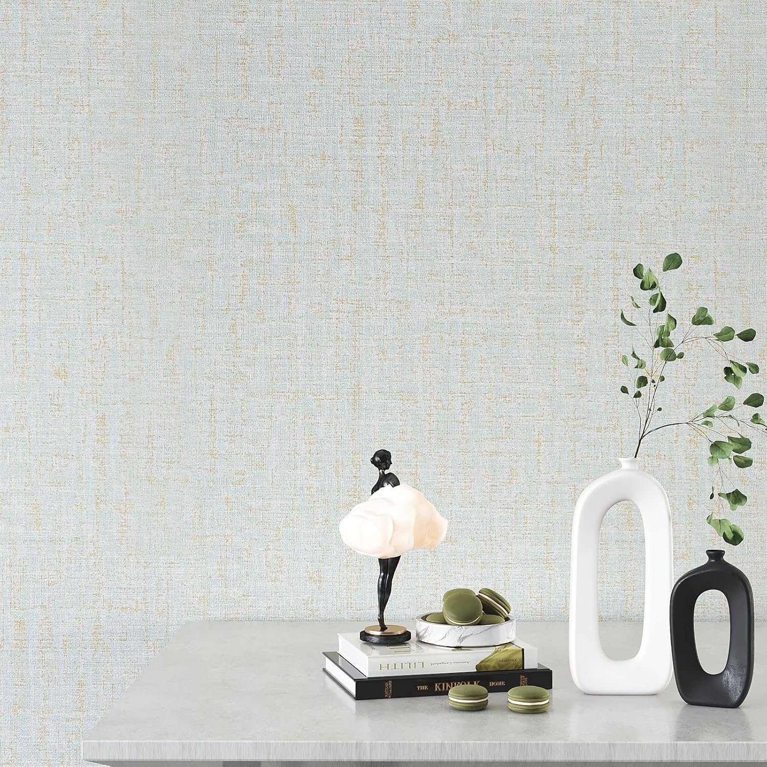 VEELIKE Papel tapiz azul dorado con textura de tela de pasto azul para dormitorio, baño, 15.7 x 354 pulgadas, papel de contacto de tela de lino azul