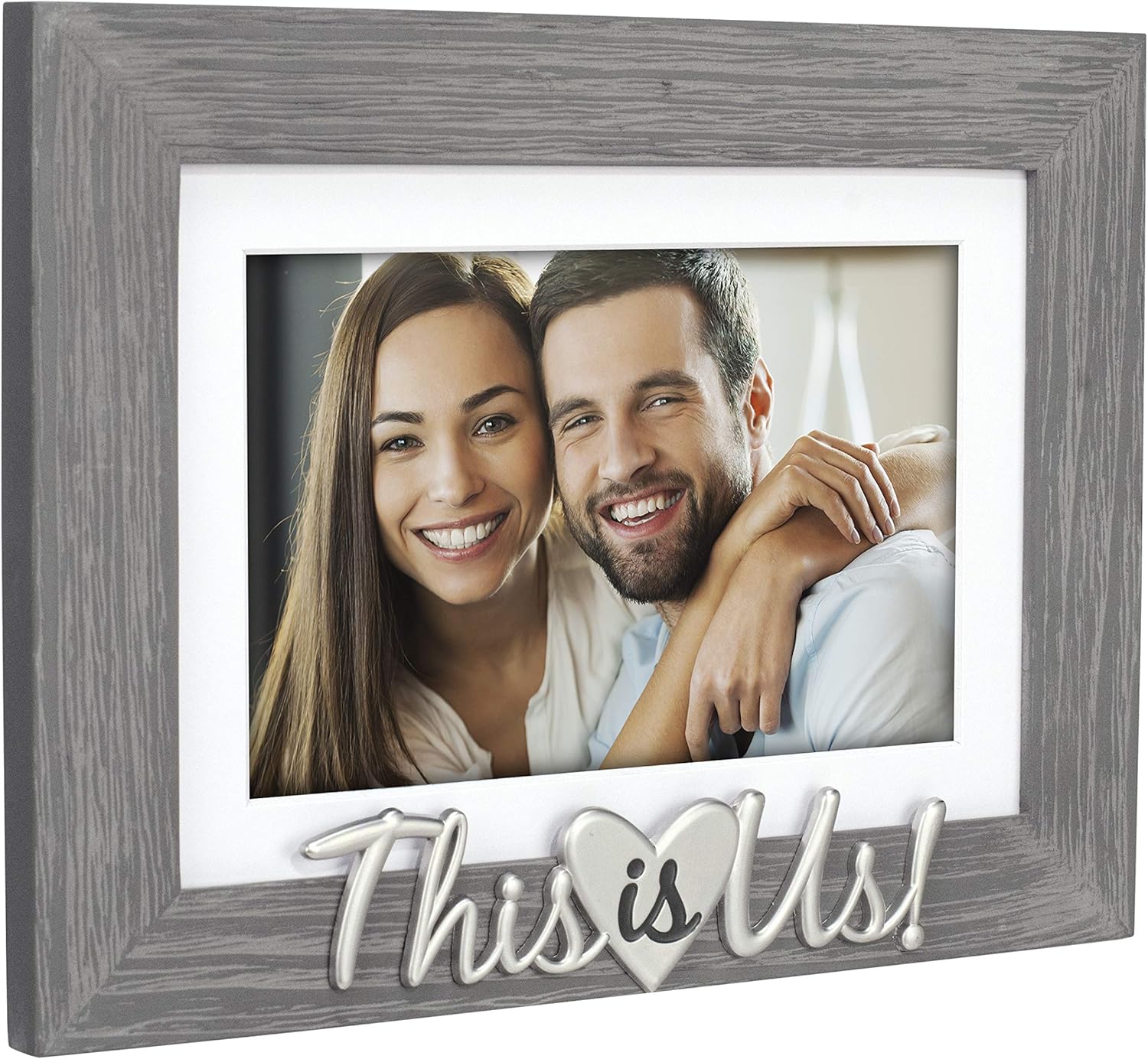 Malden International Designs – Marco de fotos de 4 x 6 o 5 x 7 pulgadas con texto en inglés “This Is Us! Distressed Expressions”, acabado plateado