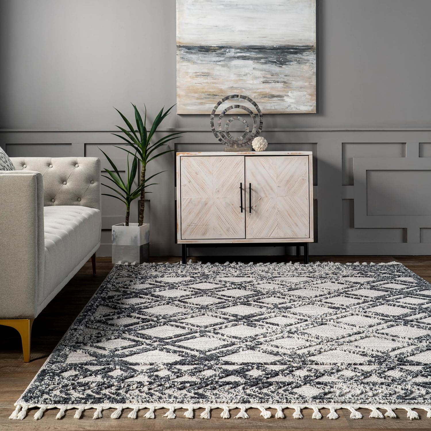 nuLOOM Ansley – Alfombra marroquí de celosía con borlas para sala de estar, guardería, habitación de los niños, dormitorio, geométrico, acogedor,