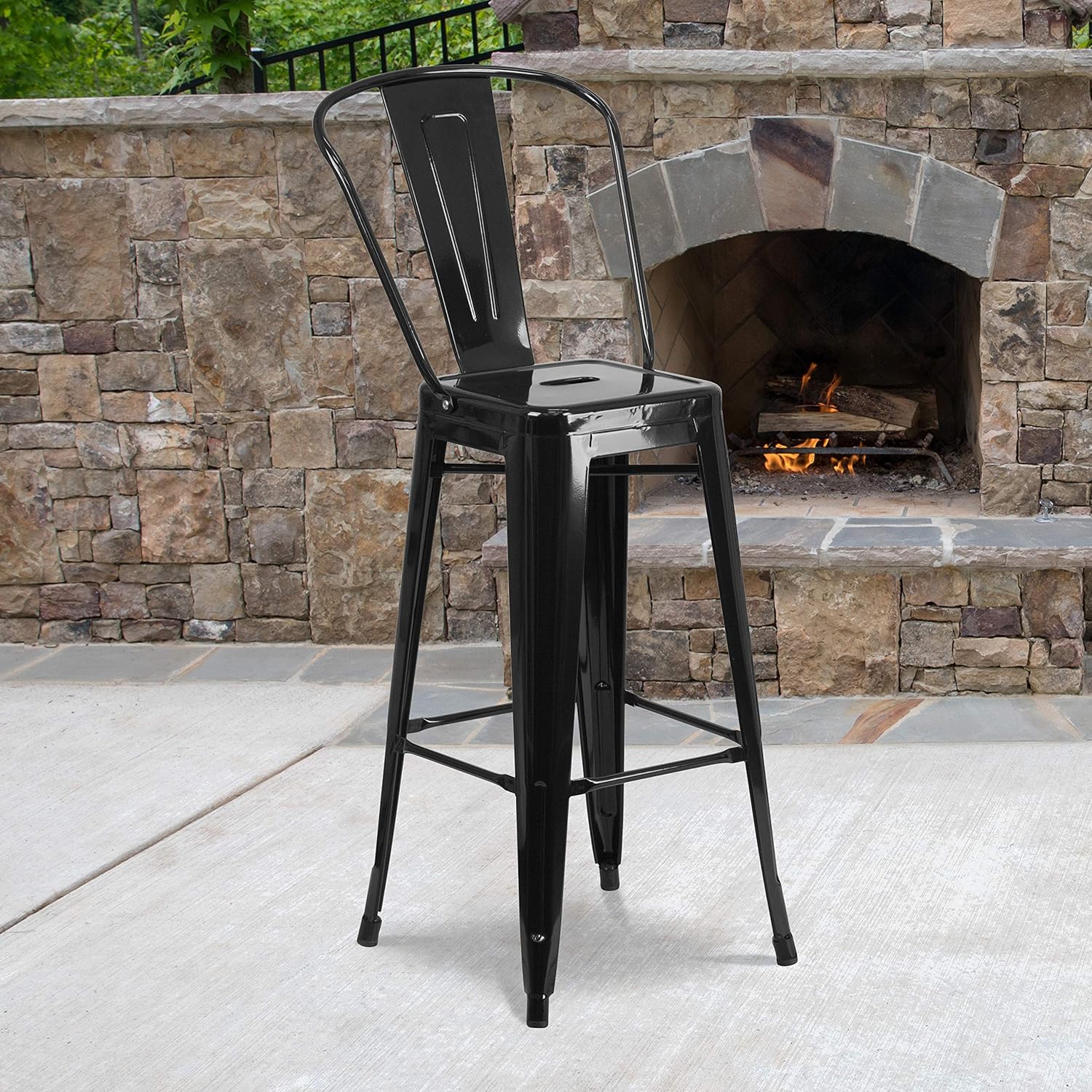 Taburete Flash Furniture de bar, hecho de metal para interior y exterior, Metal, Negro