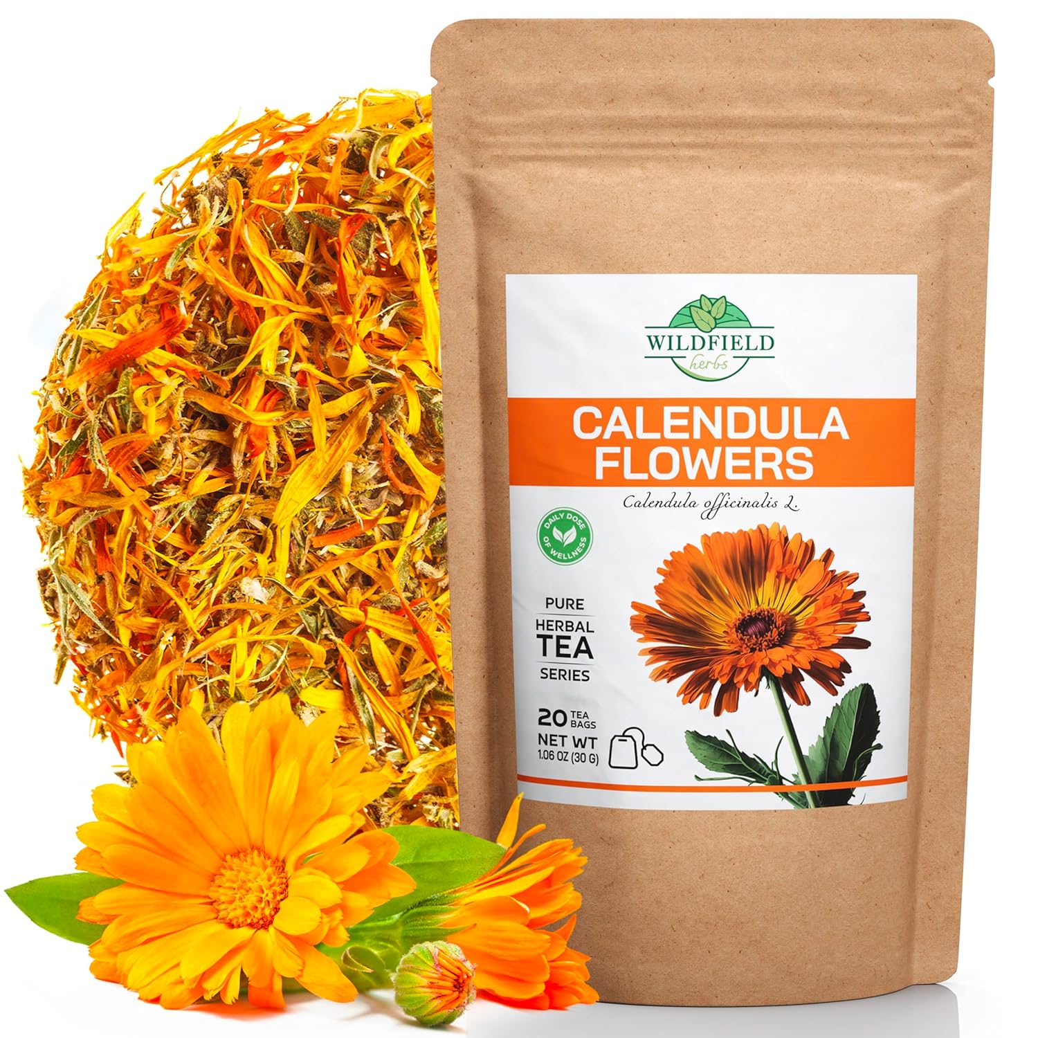 20 bolsas de té de caléndula flores secas de caléndula té de hierbas (Caléndula officinalis) – 20 unidades de 0.05 oz de bolsas de té de caléndula