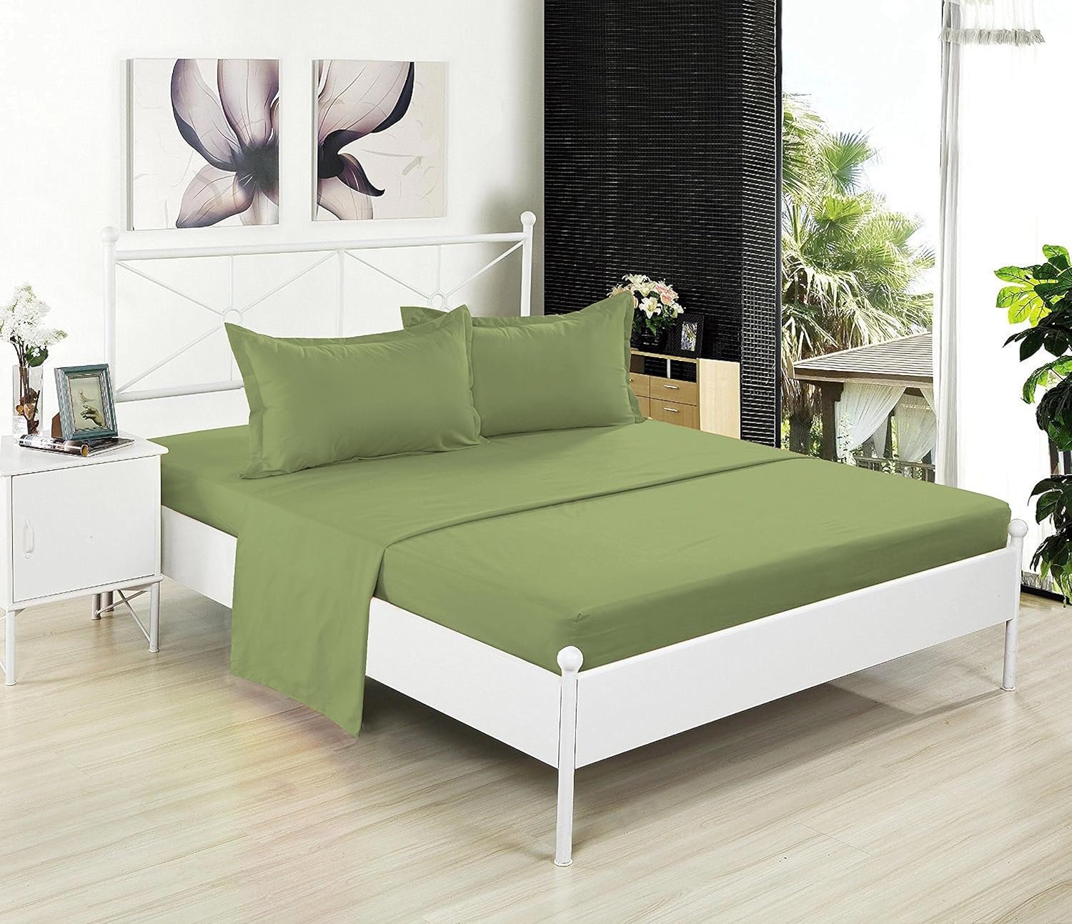 Crescent Sábana bajera ajustable de microfibra, suave y cómoda (individual XL, salvia)