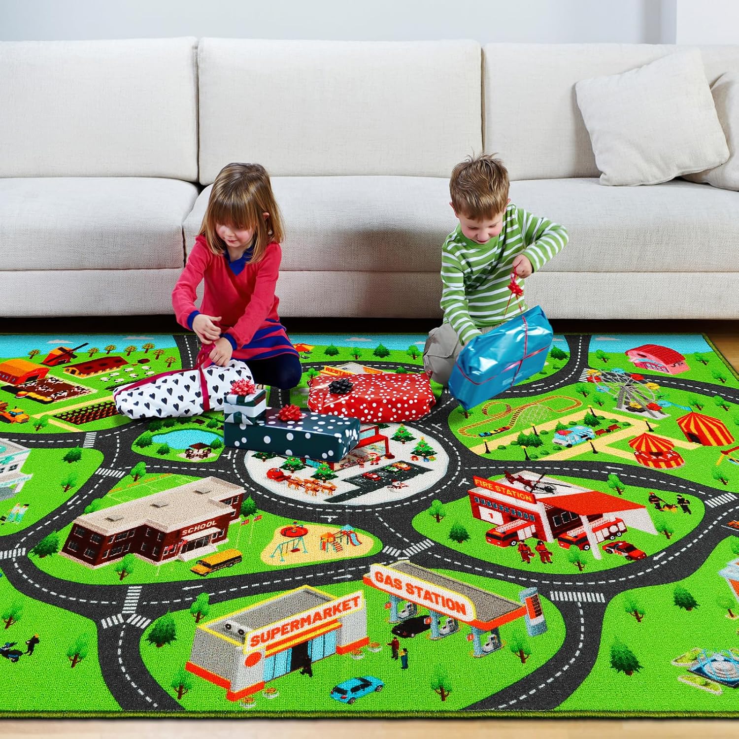 Alfombra de juego para niños, alfombra antideslizante para niños, sala de juegos, dormitorio, alfombra de coche para niños para jugar con autos y