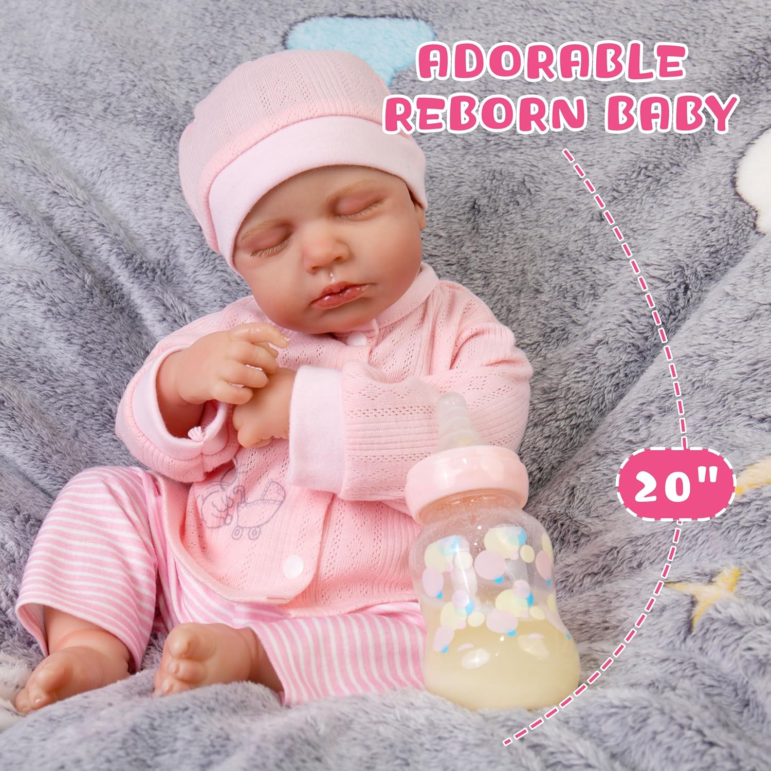 Milidool Muñecas de bebé Reborn realistas de 20 pulgadas, cuerpo suave, muñeca de bebé de silicona realista, muñecas de bebé recién nacidas, muñecas