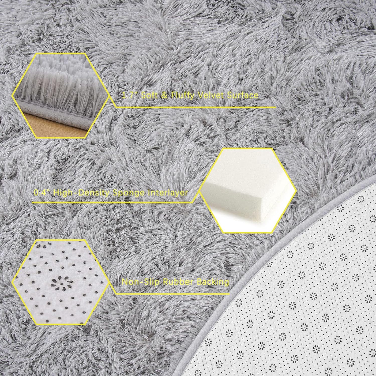 Alfombra suave de pelo largo para dormitorio, sala de estar, 4 x 6 pies, alfombra de felpa gris, alfombra gruesa y larga mullida para interiores,